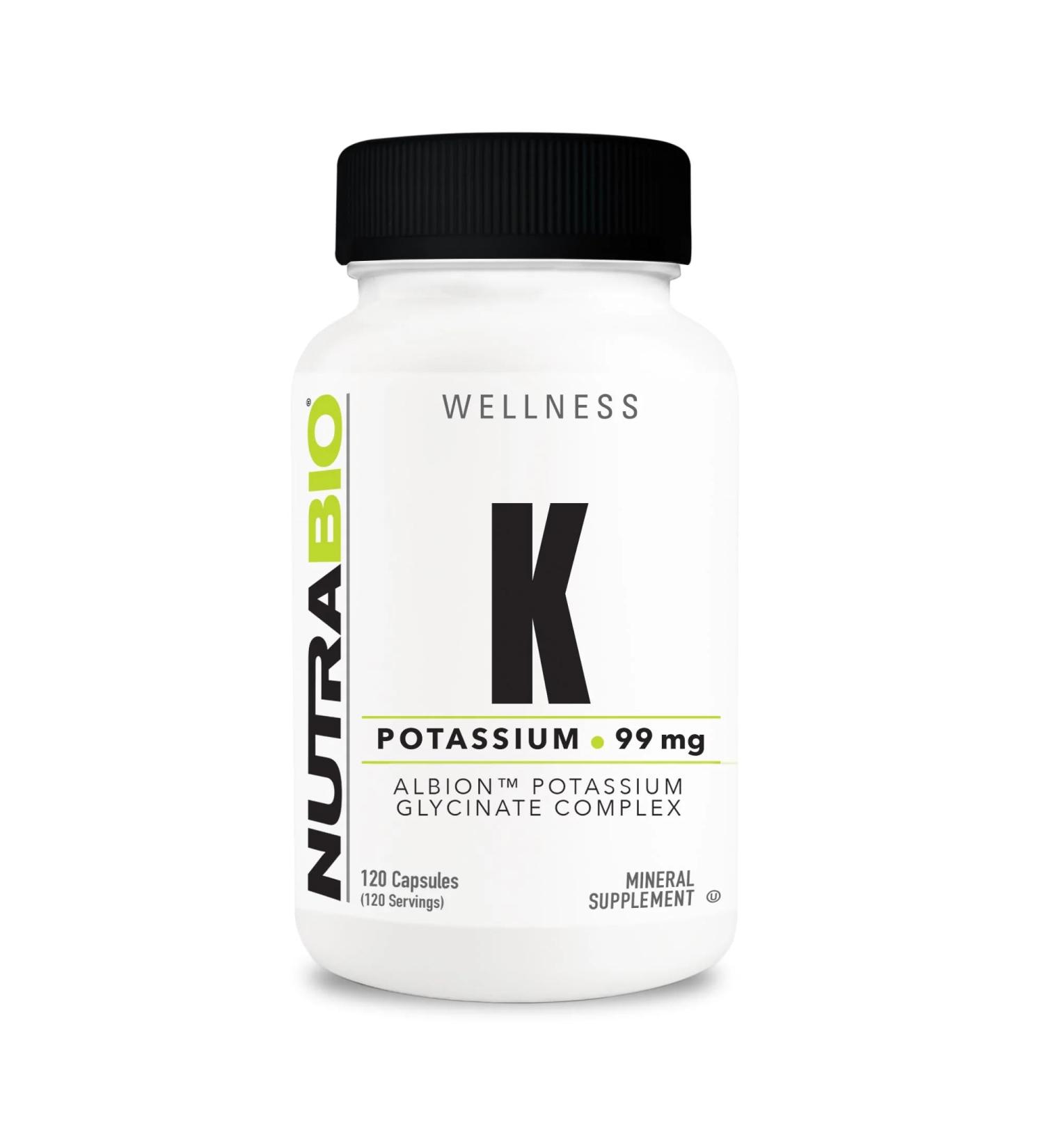 NutraBio Potassium Complex 99mg Supplement for Heart, Bones, Muscles & Digestion - 120 Capsules - Buy Online on GoSupps.com