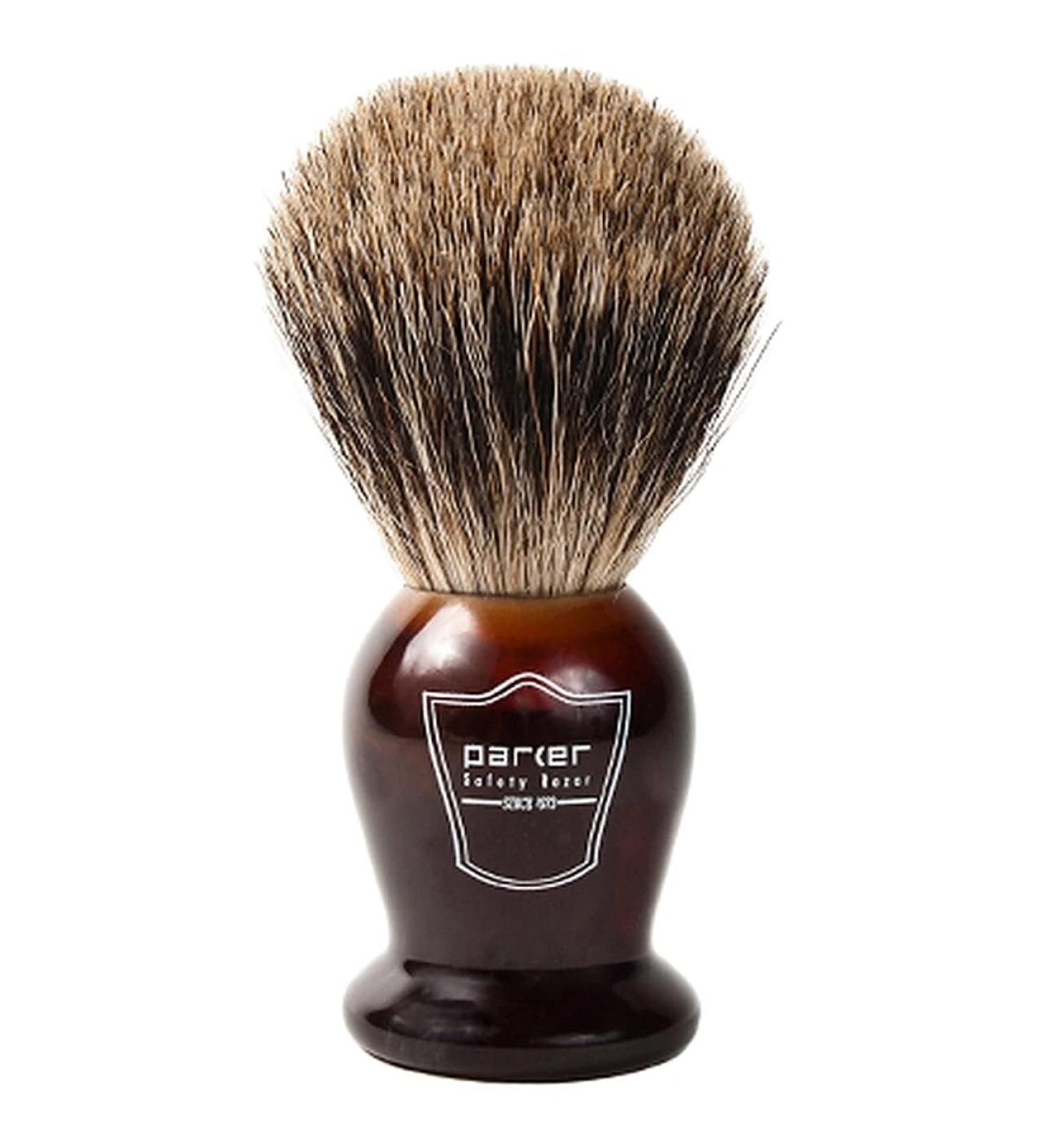 Parker Safety Razor Badger Bristle Shaving Brush - Faux Tortoiseshell Handle & Stand | 100% Soft & Best Quality for Perfect Shave - Buy Online on GoSupps.com