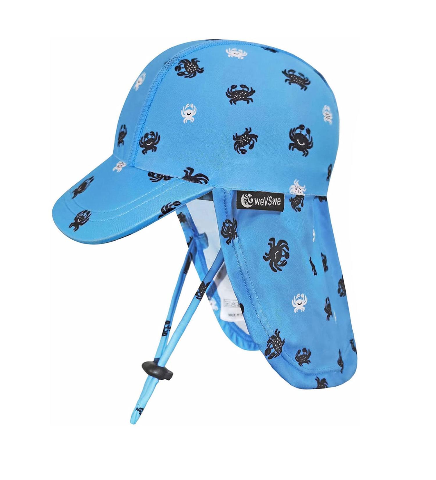 weVSwe Baby Toddler Sun Hat UPF 50+ Swim Cap Flap Neck Protection Adjustable Chin Straps Blue Crab 12-24 Months - Buy Online on GoSupps.com