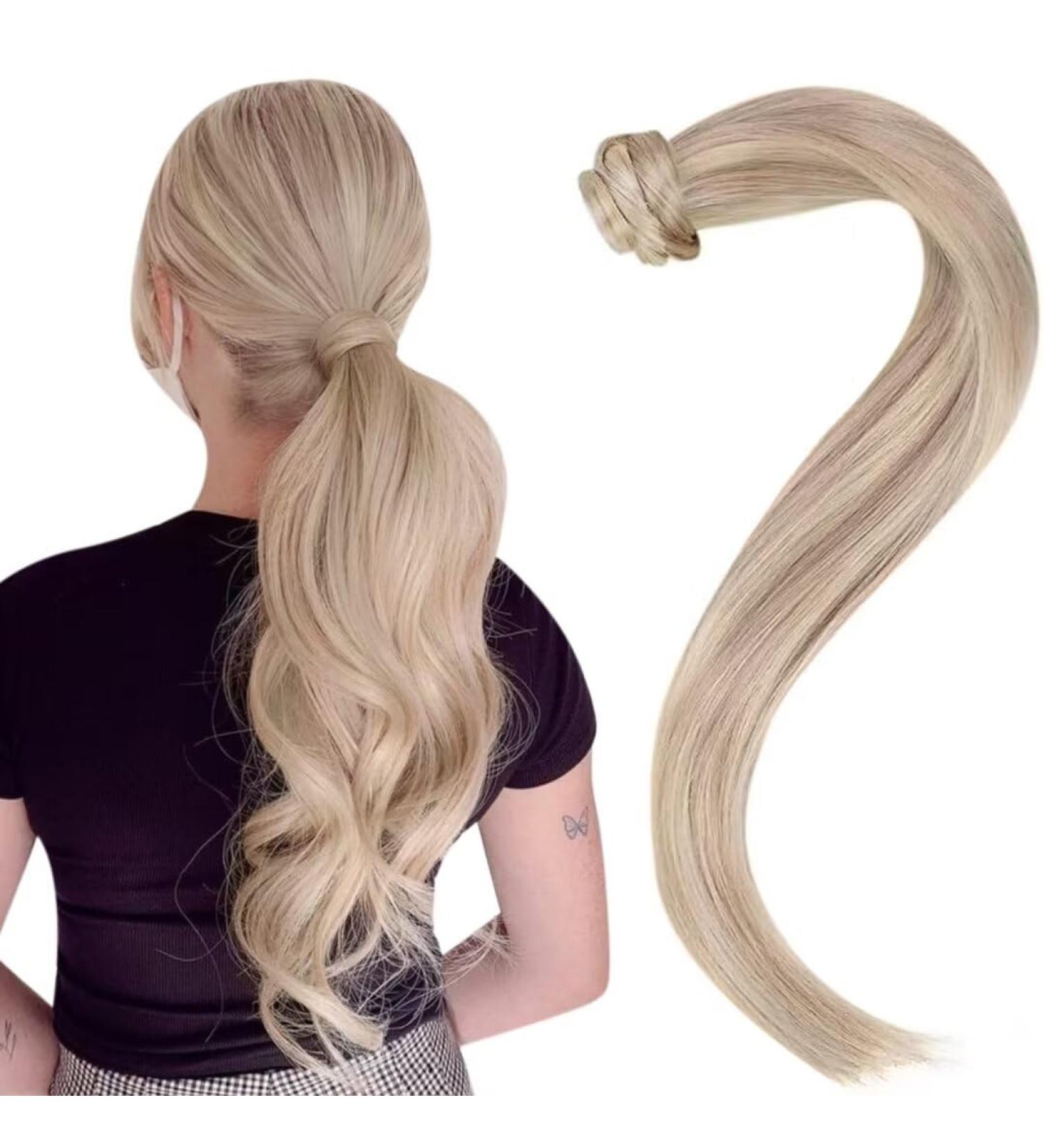 Easyouth Highlight Blonde Wrap Around Ponytail Extensions - 20 Inch Remy Human Hair - Natural Long 80g - #18P613 - Buy Online on GoSupps.com