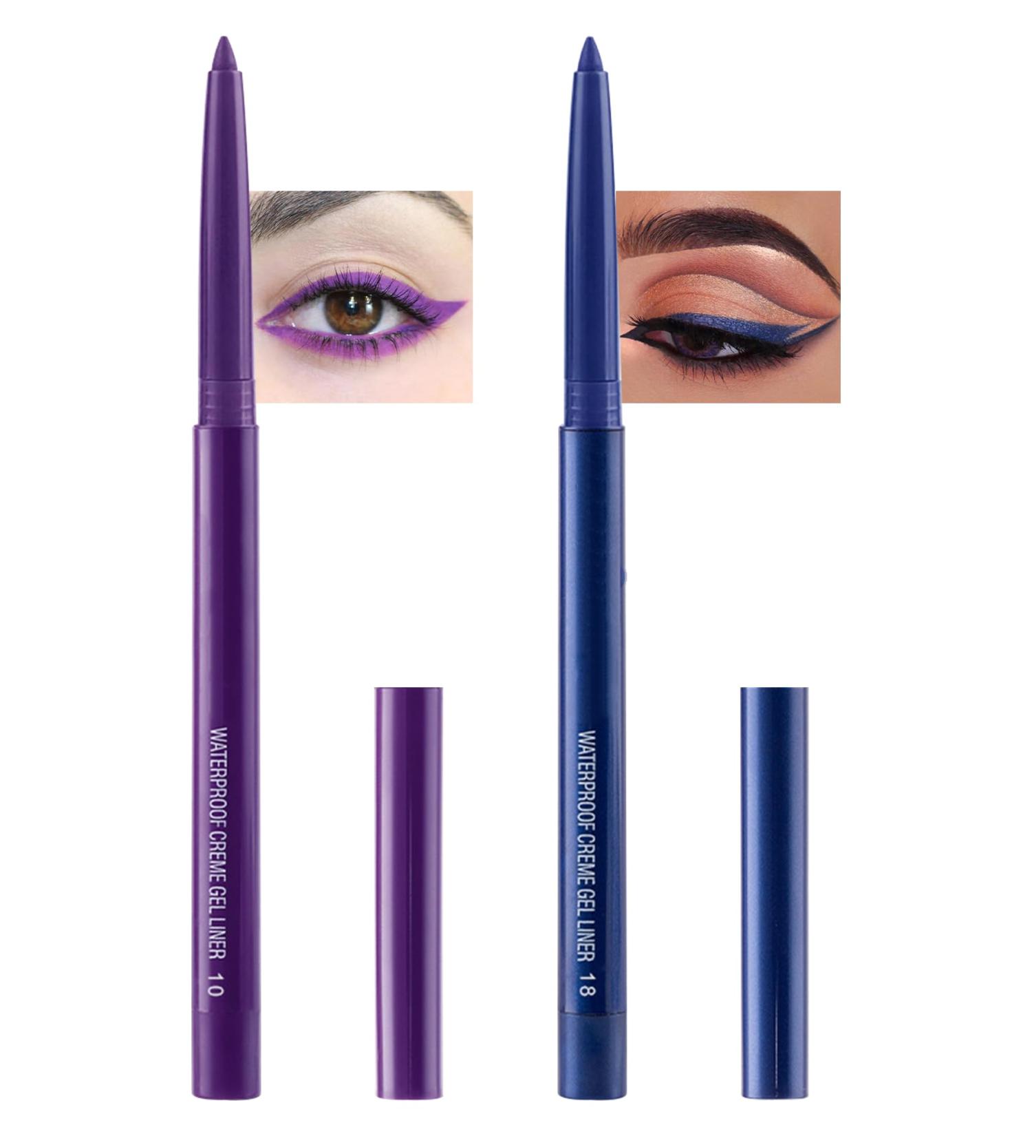 Dark Blue & Purple Gel Eyeliner 2 Colors Eyeliner Crayon Pencils Waterproof Smudge-Proof Colored Eyeliner Pen Long Lasting 24h Matte Cream Waterline Eyeliner Pen Eye Makeup for Festival(10+18) - Buy Online on GoSupps.com