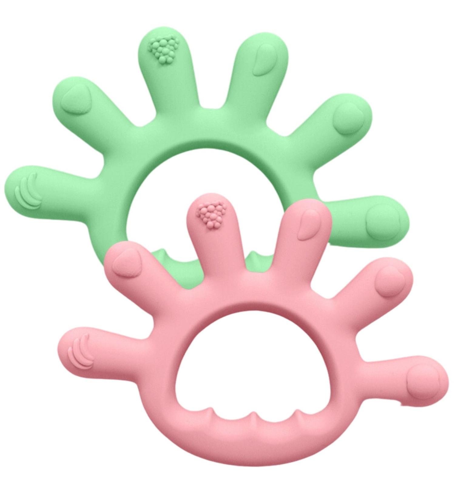 Buy Silicone Teething Bite Ring for Babies - 2-Pack | Toddler Teeth Relief | Perfect Shower Gifts - Green & Pink - Buy Online on GoSupps.com