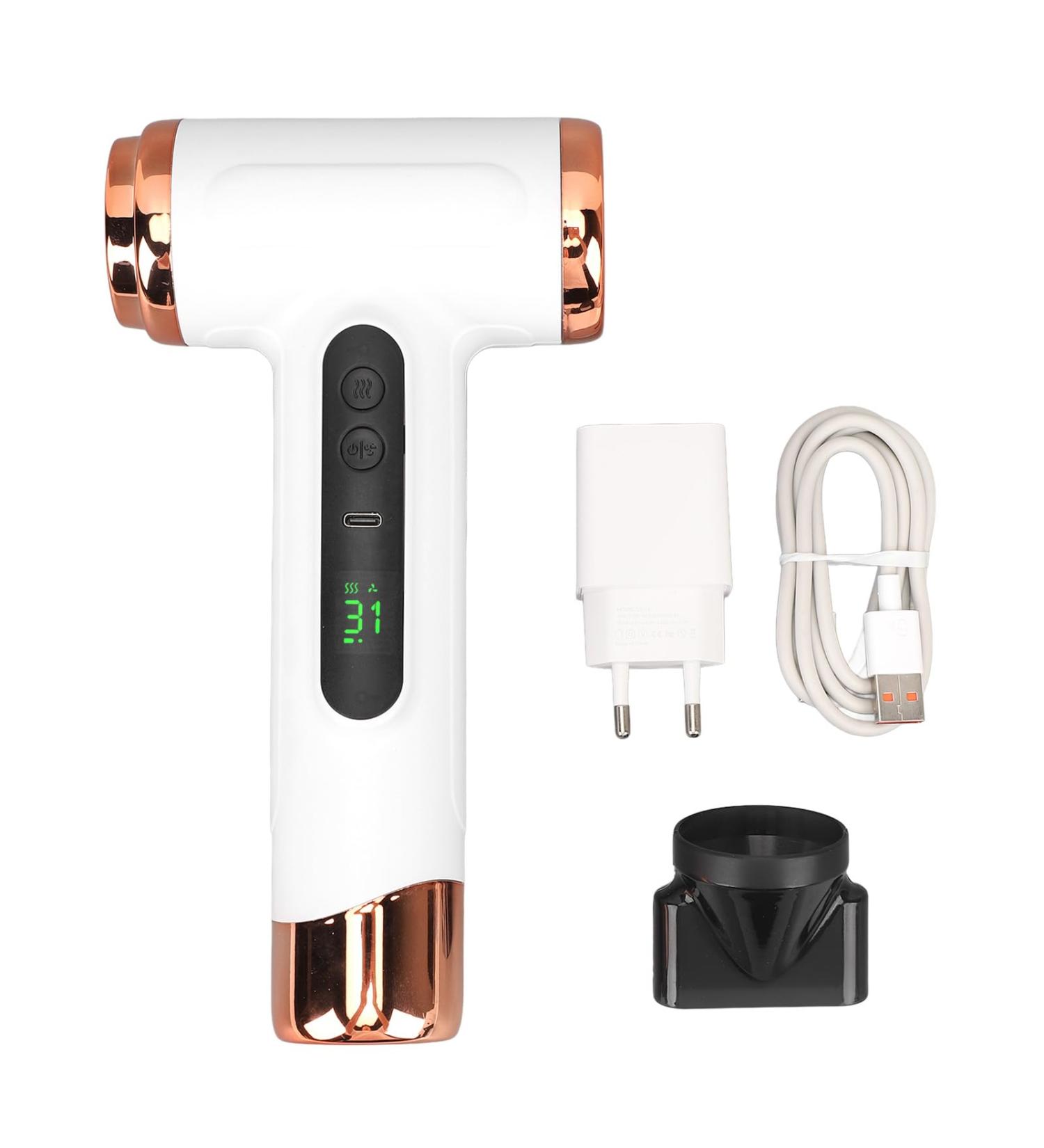 Cordless Ionic Hair Dryer with Digital Screen Rechargeable Blow Dryer with Nozzle Portable Blow Dryer for Curly Hair for Women Men Cordless Hair Dryer for Camping Dormitory US White - Buy Online on GoSupps.com