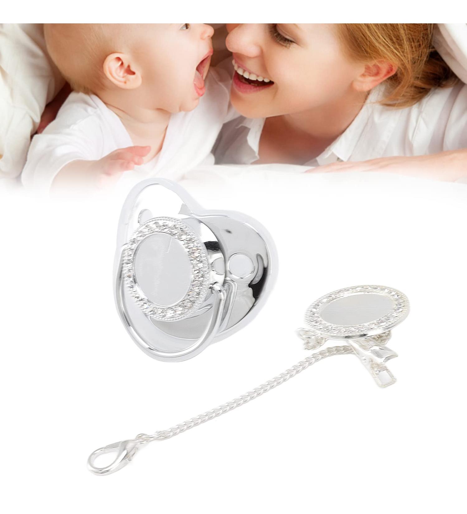 Premium Baby Pacifier Set - Infant Bling Pacifier with Clip - DIY Wall Decoration & Accessories for Newborns (Silver M) - International Shipping Available - Buy Online on GoSupps.com