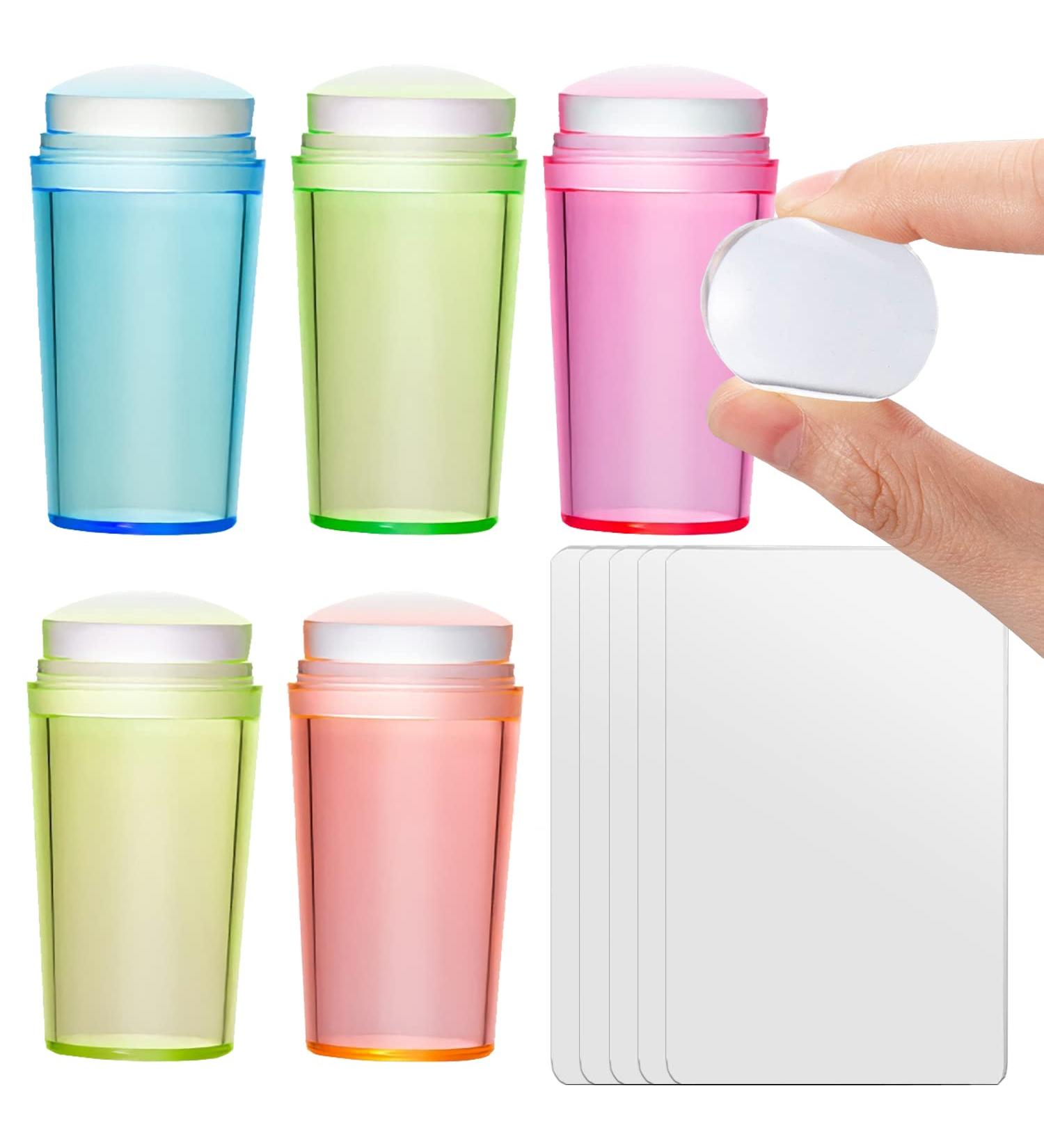 5 Pcs Color French Tip Nail Art Stamper Kit with Scrapers | Large Silicone Stampers for DIY Nail Art | Replaceable Heads | Soft Jelly Clear Stamp | Nail Stamping Tools - Buy Online on GoSupps.com