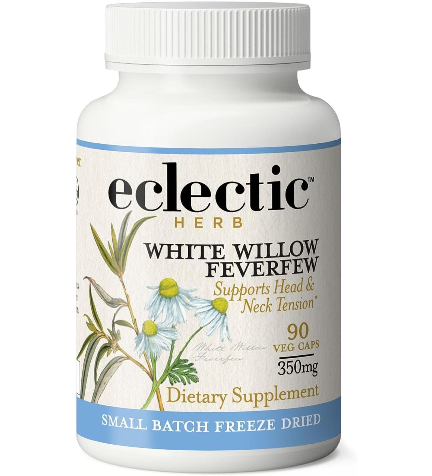 Eclectic Institute Raw White Willow & Feverfew Capsules - 90 Count (350mg) | Non-GMO, Freeze-Dried for Pain Relief Support - Buy Online on GoSupps.com