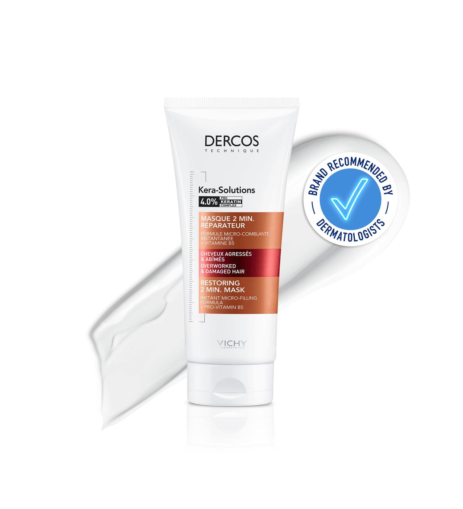 Vichy Dercos Kera-Solutions Hydrating Treatment For Dry and Damaged Hair with Sensitive Scalp Keratin Hair Treatment Recommended by dermatologists. REPAIR MASK