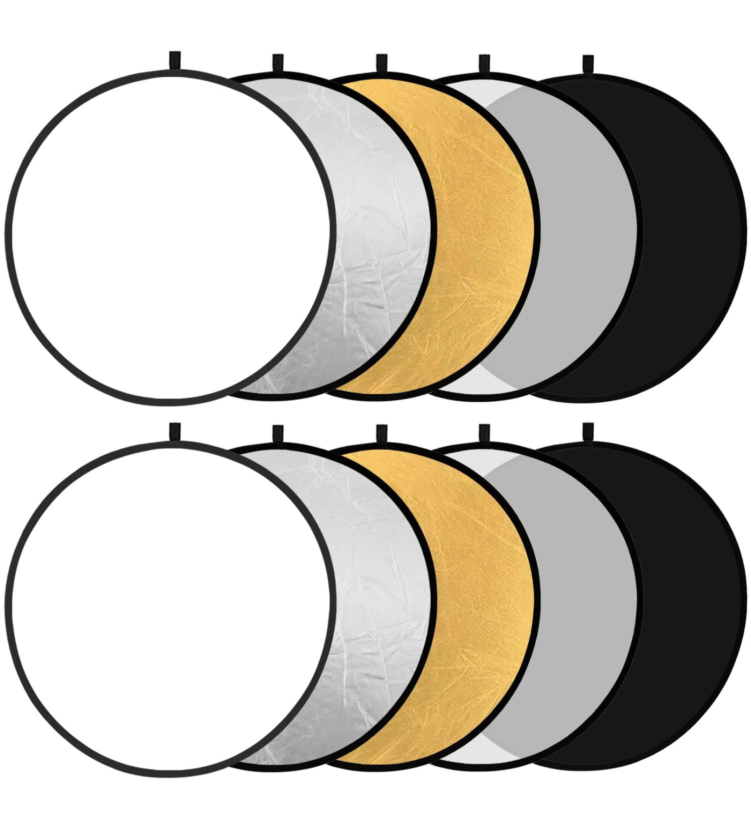 Obeamiu 2 Pack 43 Inch 5-in-1 Collapsible Light Reflector Set with Bag - Ideal for Photo Studio, Photography, and Outdoor Lighting - Buy Online on GoSupps.com