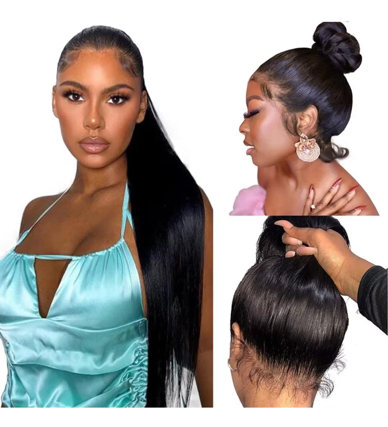 180 Density Glueless Straight Full Lace Human Hair Wig 24 Inch - HD Transparent Lace Front Wig for Black Women with High Ponytail Capability - Buy Online on GoSupps.com