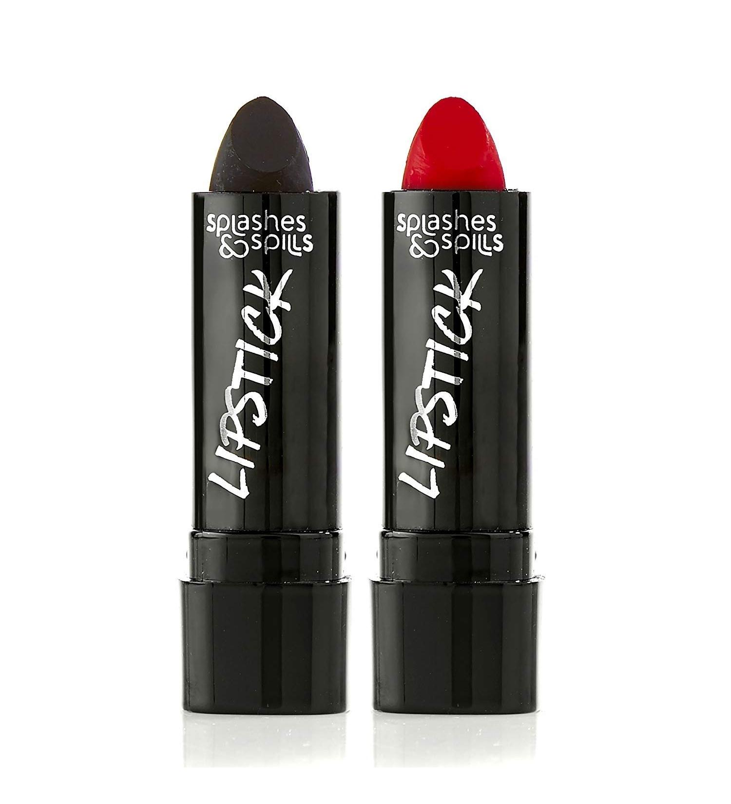 Vivid Black & Red Lipstick Combo - Bold Translucent Matte Finish - Splashes Spills Makeup - Midnight Black & Scarlet Red - Buy Online on GoSupps.com