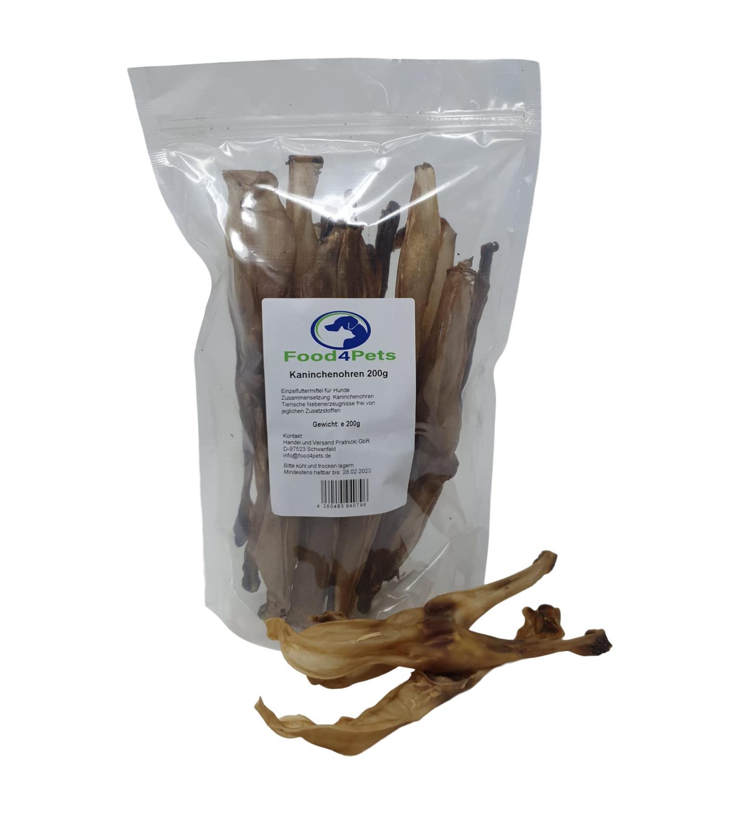 Food4Pets Rabbit Ears Dog Treats 200g - Chewable Dog Treats in Resealable Bag | Natural & Healthy Pet Snacks for Dogs - Fast International Shipping - Buy Online on GoSupps.com