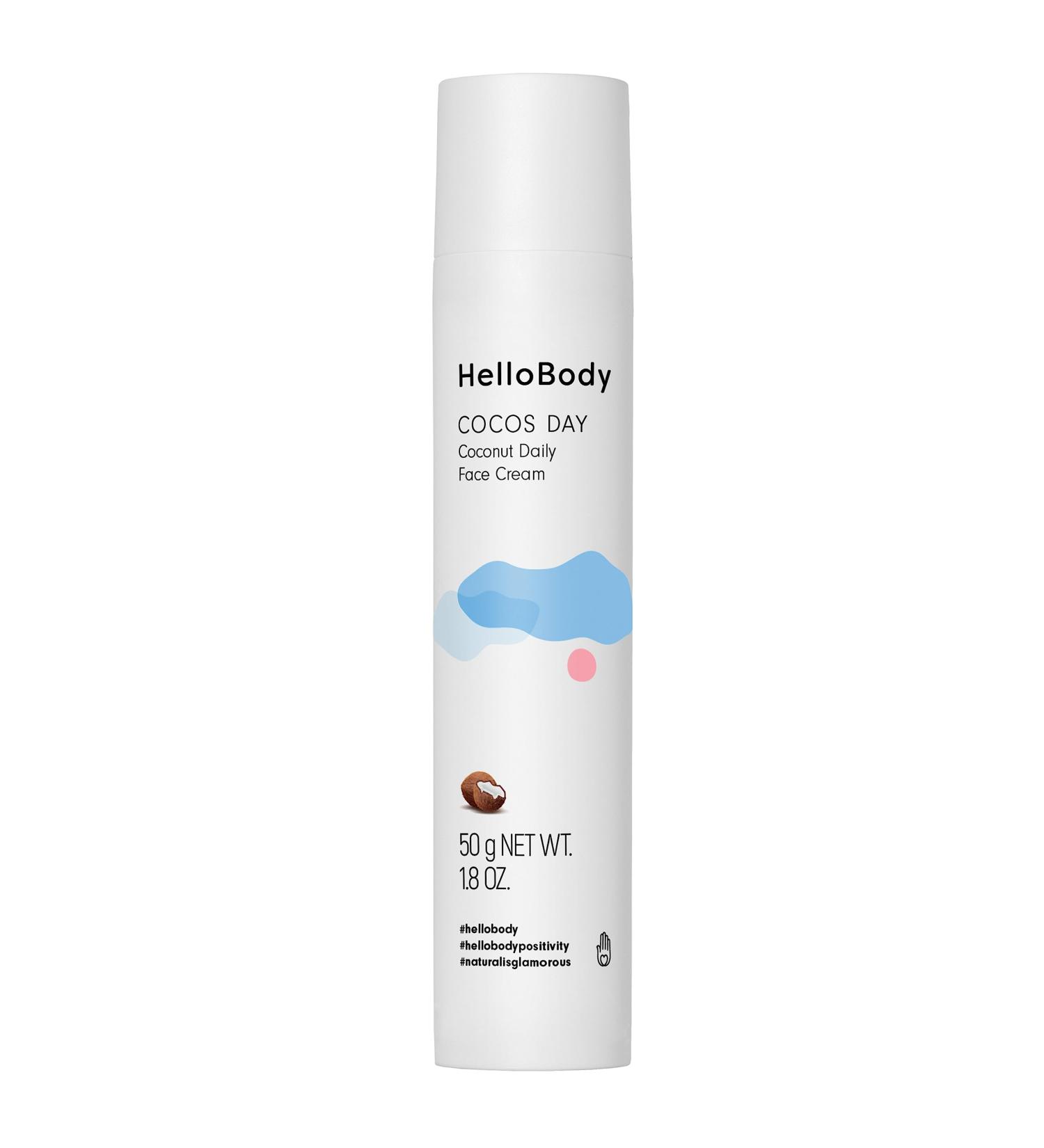 HelloBody COCOS DAY Moisturizing Day Cream (50 ml) Face cream with sweet almond and coconut oil Strengthens the skin barrier and prevents impurities - Buy Online on GoSupps.com