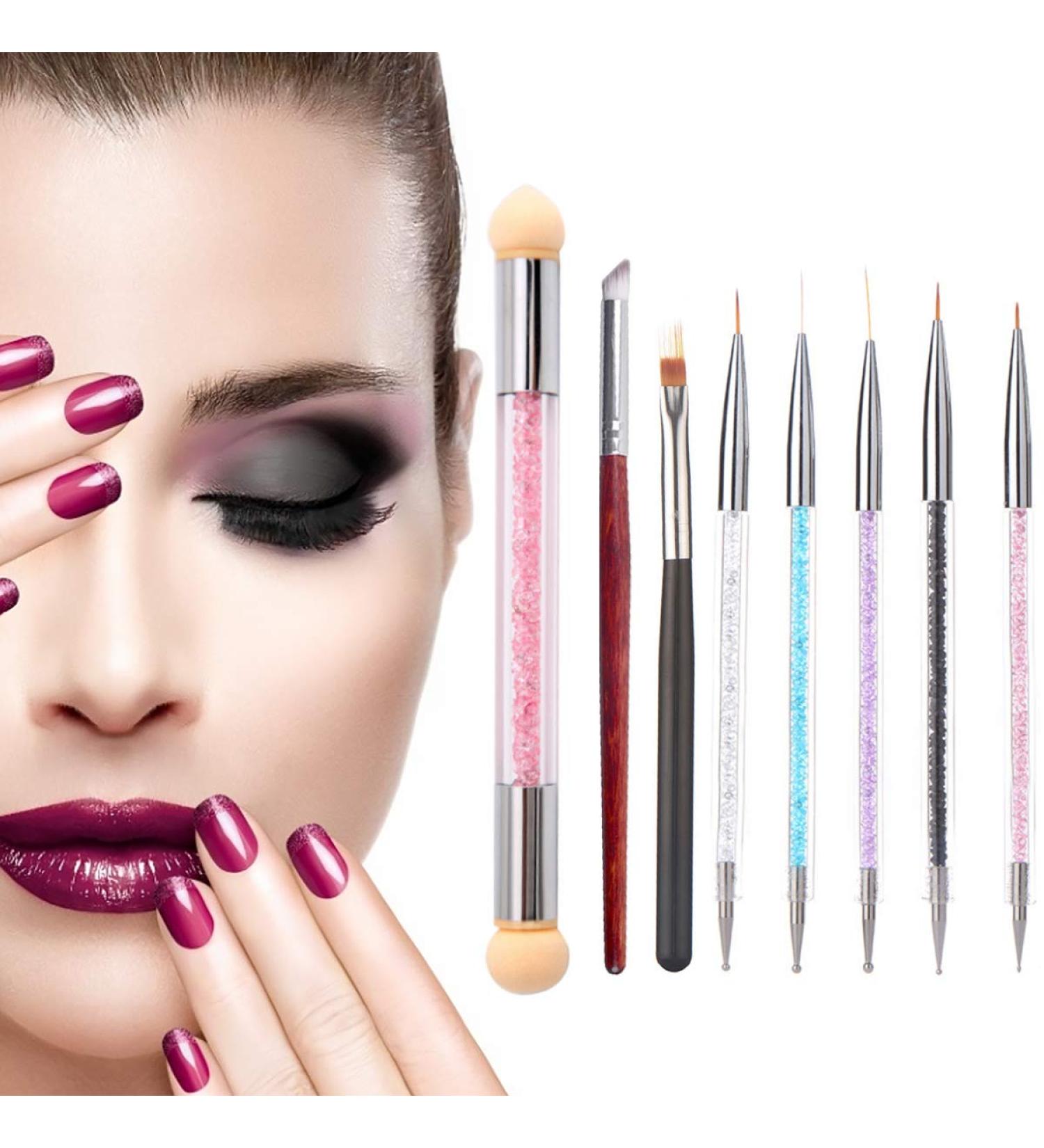 8-Piece Nail Brush Set Acrylic Double-End Brushes Nail Art Sponge & Dotting Tools for Perfect DIY Nail Designs - Buy Online on GoSupps.com