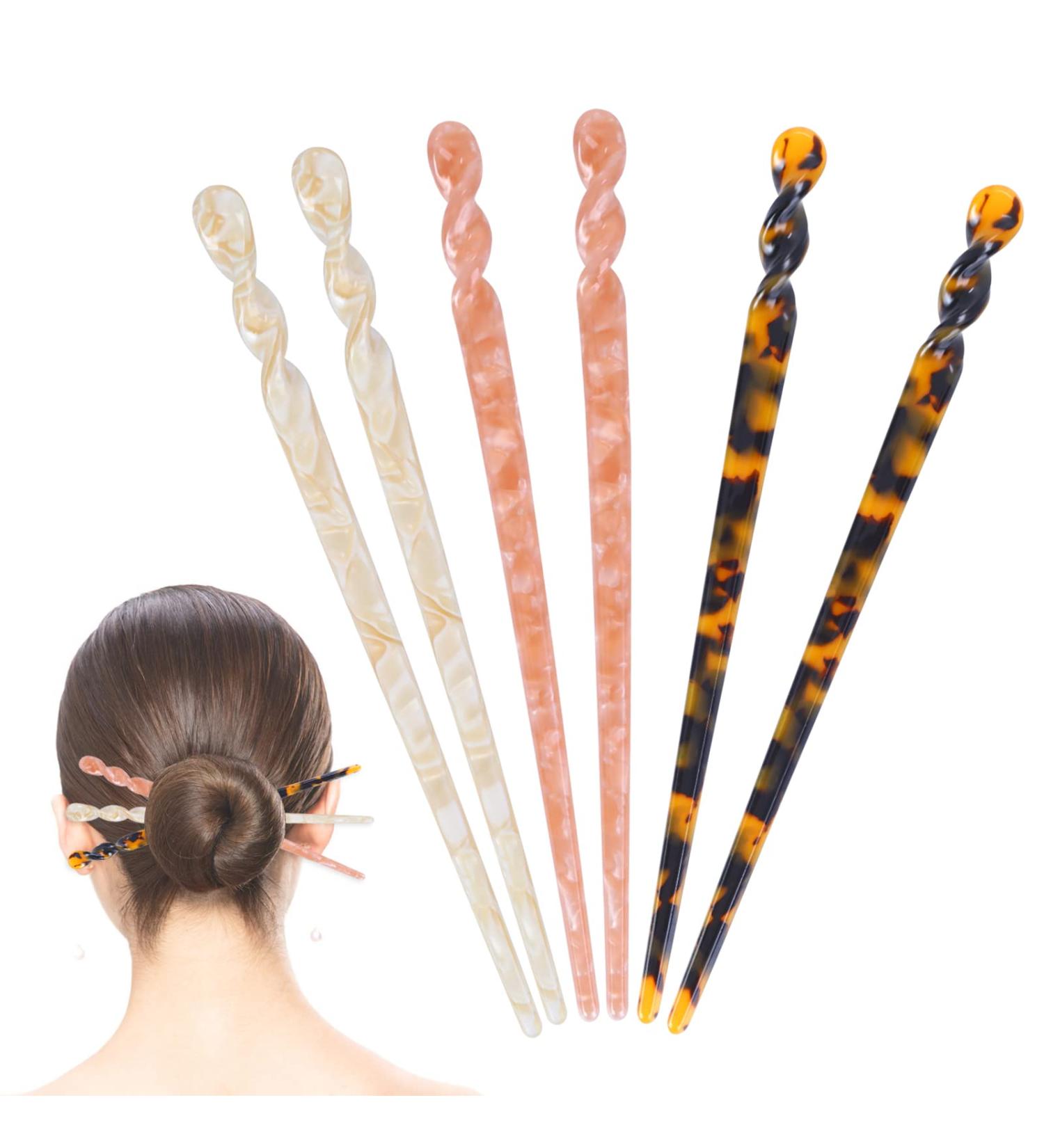 Sibba Vintage Acetate Hair Sticks - 6 Leopard Pattern Hairpins for Women & Girls | Retro Chinese Hair Jewelry - Buy Online on GoSupps.com