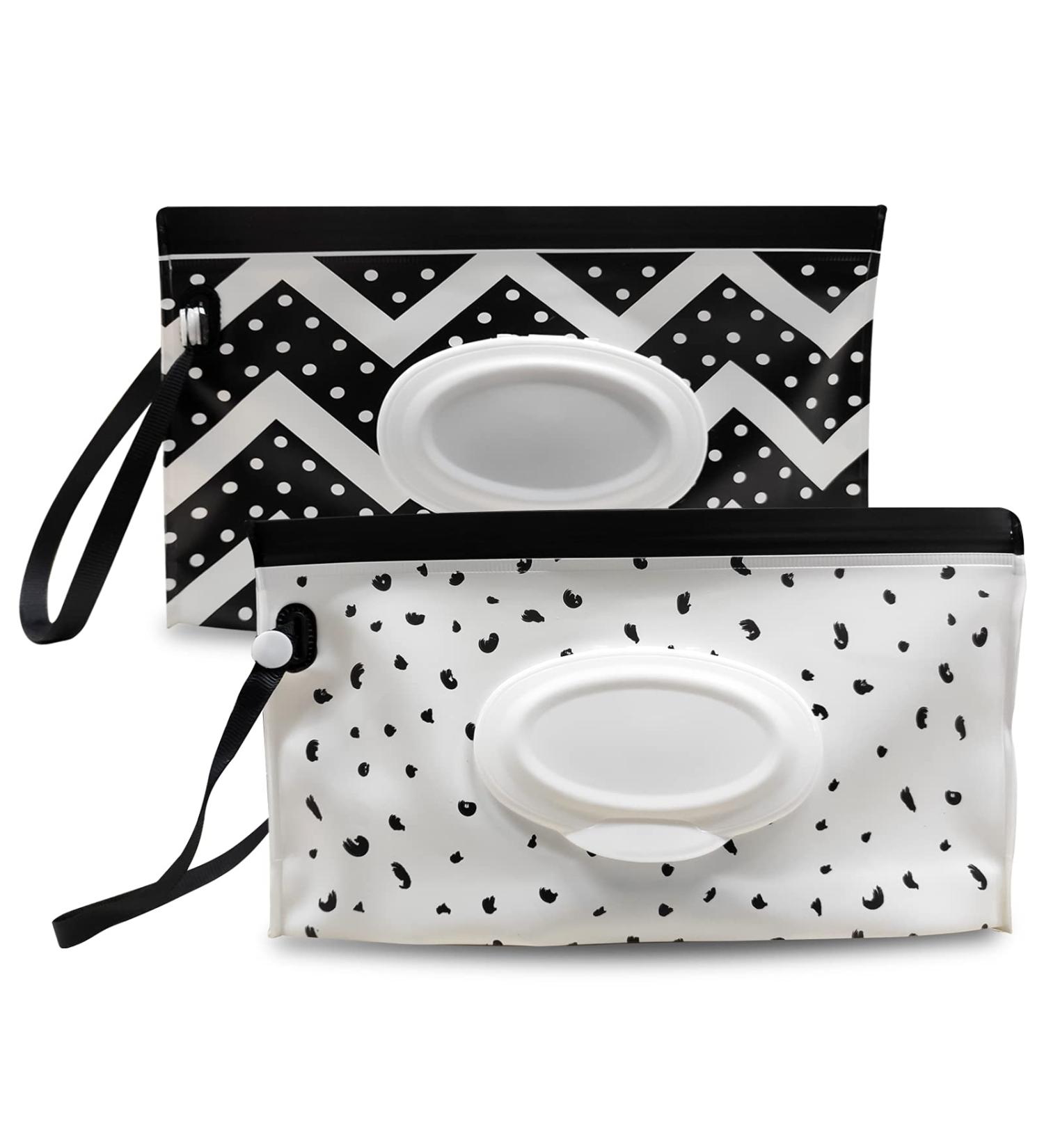Portable Baby Wipe Dispenser - 2 Pack Reusable Travel Wet Wipe Pouch - Black & White - Buy Online on GoSupps.com