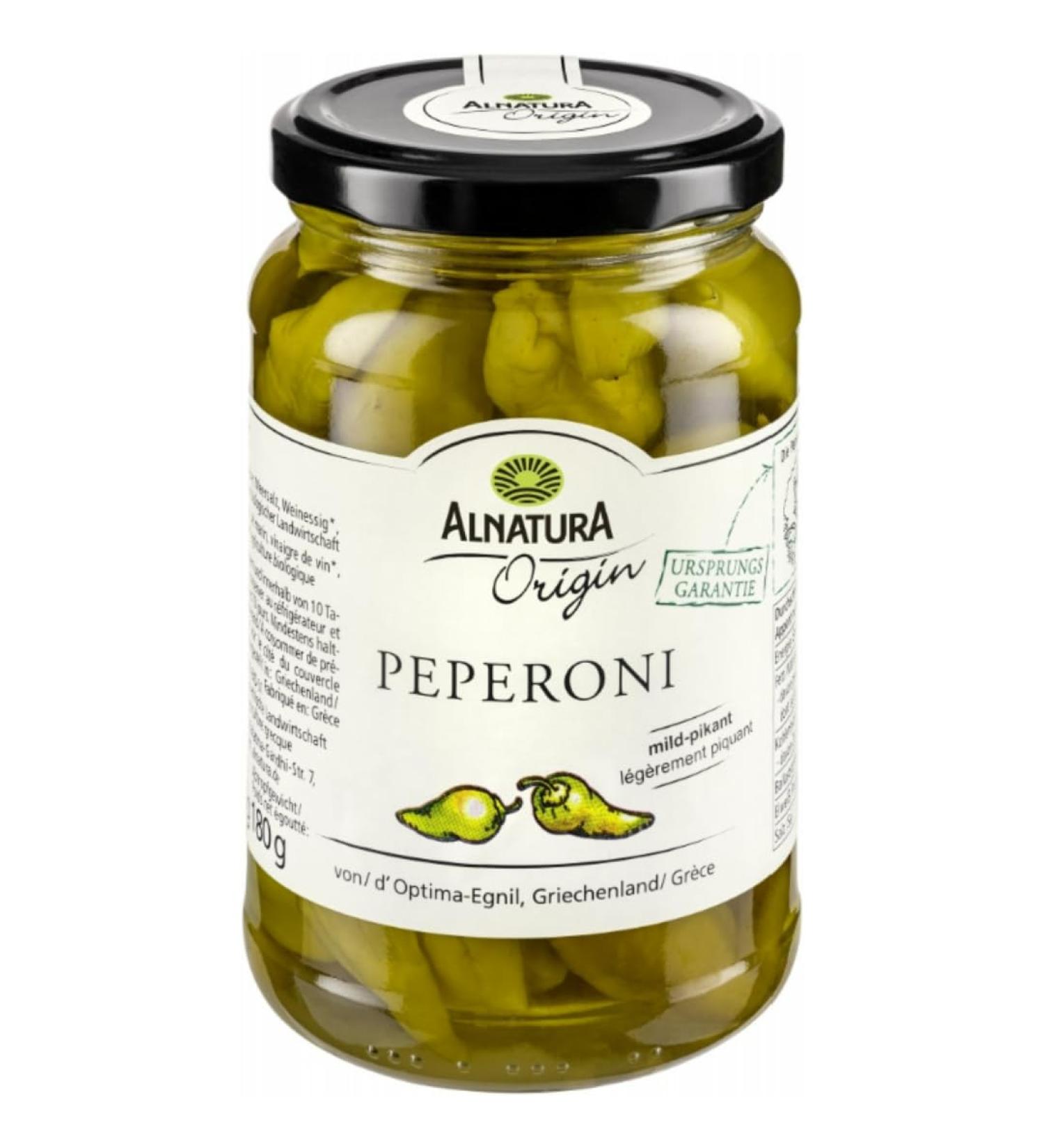 Alnatura mildly spicy green peppers pickled in brine 350 grams
