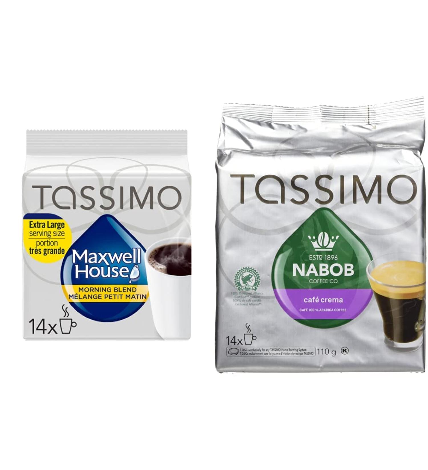 Tassimo Maxwell House Morning Blend Coffee Single Serve T-Discs 14 T-Discs & Tassimo Nabob Caf Crema Single Serve T-Discs 14 T-Discs