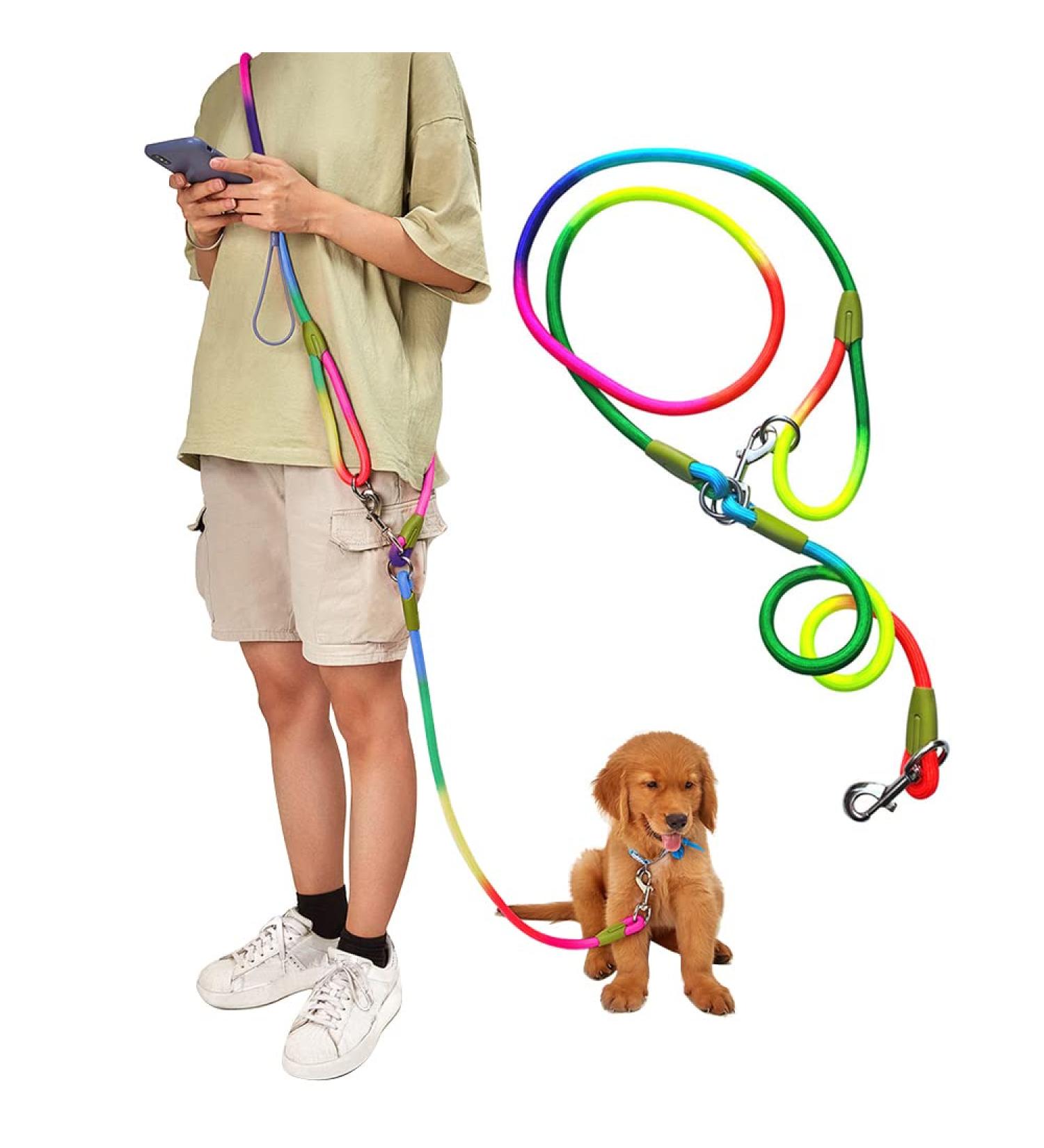 Pawstrip Hands-Free Dog Leash | Dual Waist & Crossbody Rope for 2 Dogs | Reflective & Durable Nylon | Heavy Duty Leash for Hiking & Running | Medium to Large Dogs (Multicolor) - Buy Online on GoSupps.com