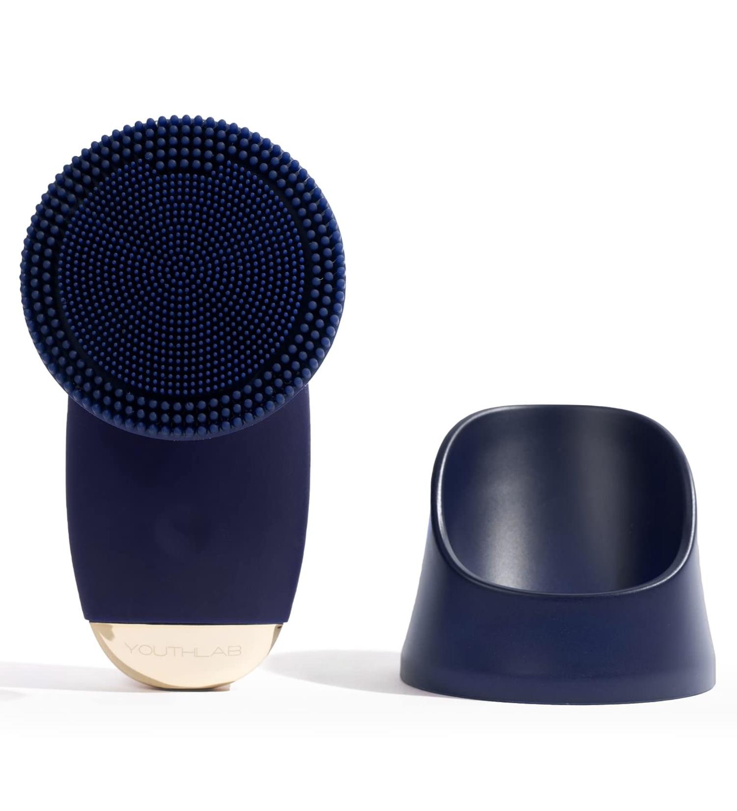 YouthLab SoniGlow Navy Silicone Facial Cleansing Brush - Electric Vibrating Scrubber for Hygienic Exfoliation, Massage, and Blackhead Removal - Buy Online on GoSupps.com