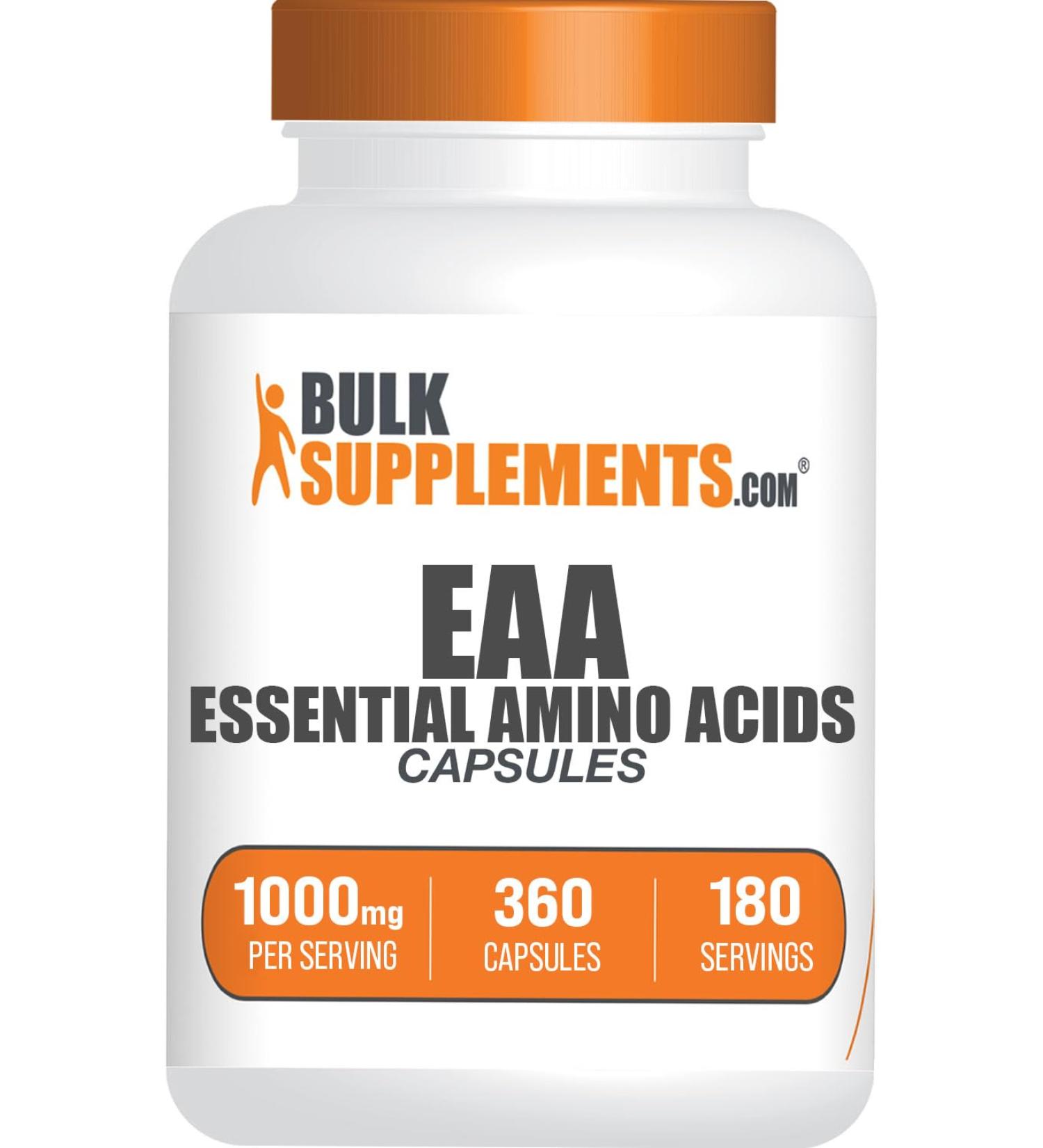 BulkSupplements Essential Amino Acids Capsules - 360 EAAs 180-Day Supply 2 Capsules/Serving - Premium EAA Supplement for Optimal Health - Buy Online on GoSupps.com