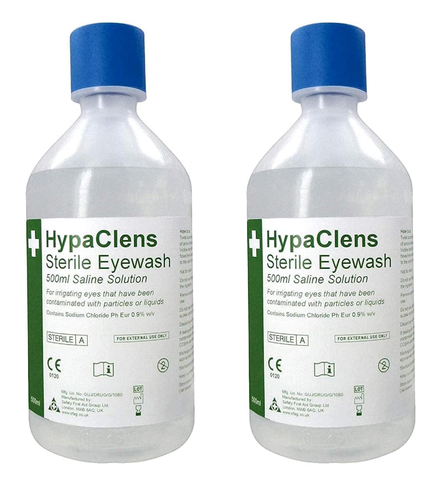 HypaClens Emergency Sterile Saline Solution Eye Wash Bottle (500 ml) - 0.9% Sodium Chloride Solution (Pack of 2) 500 ml (Pack of 2) - Buy Online on GoSupps.com