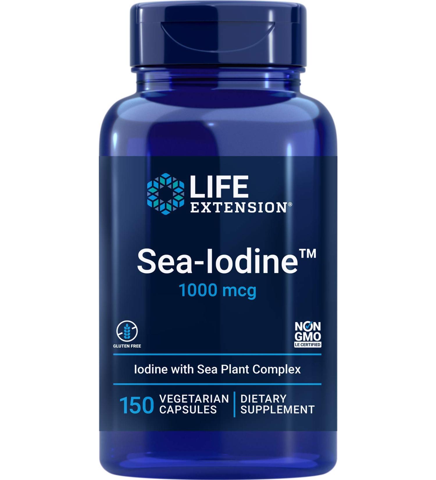 Life Extension Sea-Iodine Capsules 1000 mcg 150 Veg Caps Natural Iodine Supplement from Kelp and Bladderwack - Buy Online on GoSupps.com