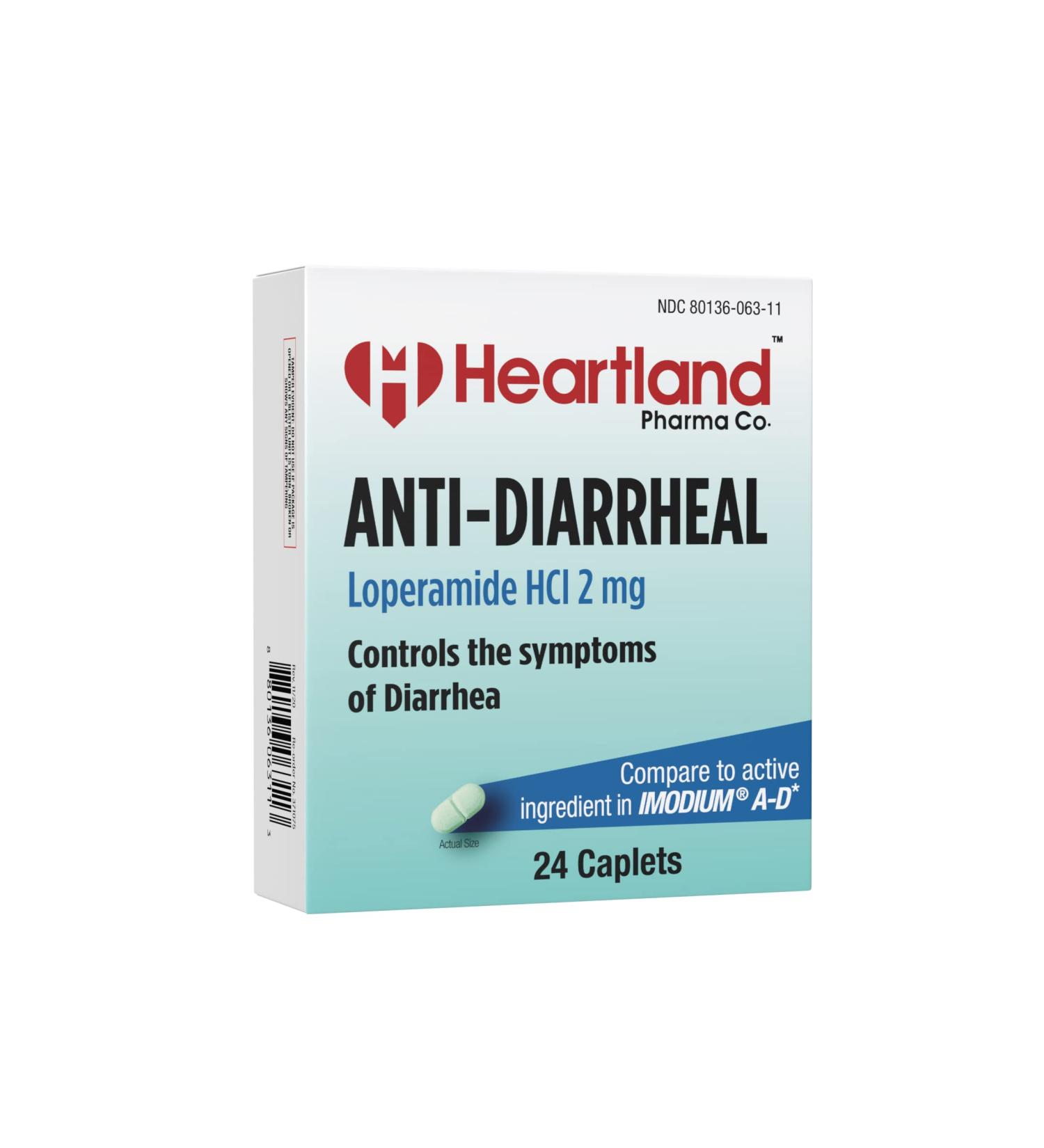 Heartland Pharma Loperamide Hydrochloride 2mg Anti-Diarrhea Caplets Blister Pack - 24 Count - Made in USA - Buy Online on GoSupps.com