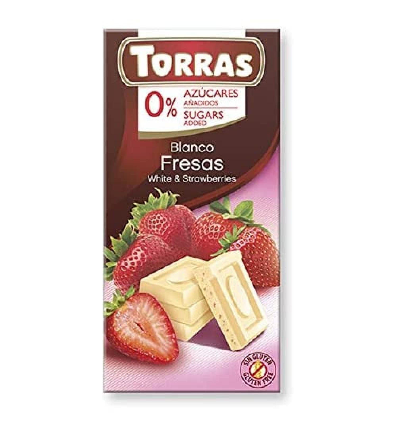 Torras No Added Sugar White Chocolate and Strawberry Bar 75g 1 - Buy Online on GoSupps.com
