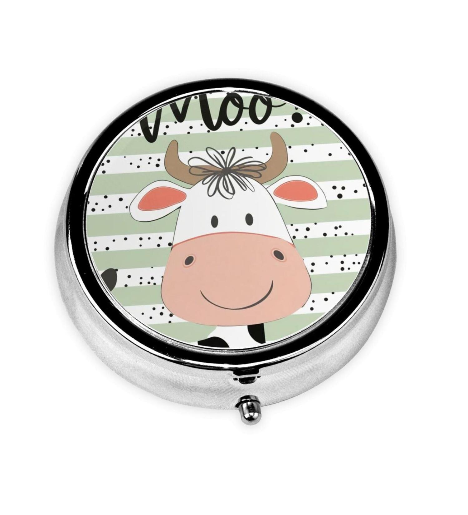 Cartoon Cute Calf Portable Metal Pill Box - Mini 3-Compartment Travel Case for Small Pills Hinged Fastening Design - Perfect for International Shipping - Buy Online on GoSupps.com