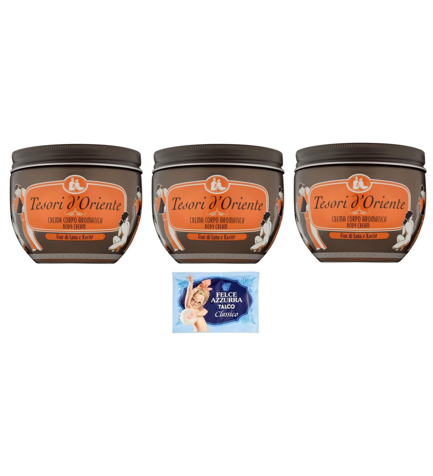 Tesori d'Oriente Crema Corpo Fior di Loto e Shea Body Cream with Lotus Flower and Shea 300 ml + 1 x Felce Azzurra Talc Bag 100 g - Buy Online on GoSupps.com