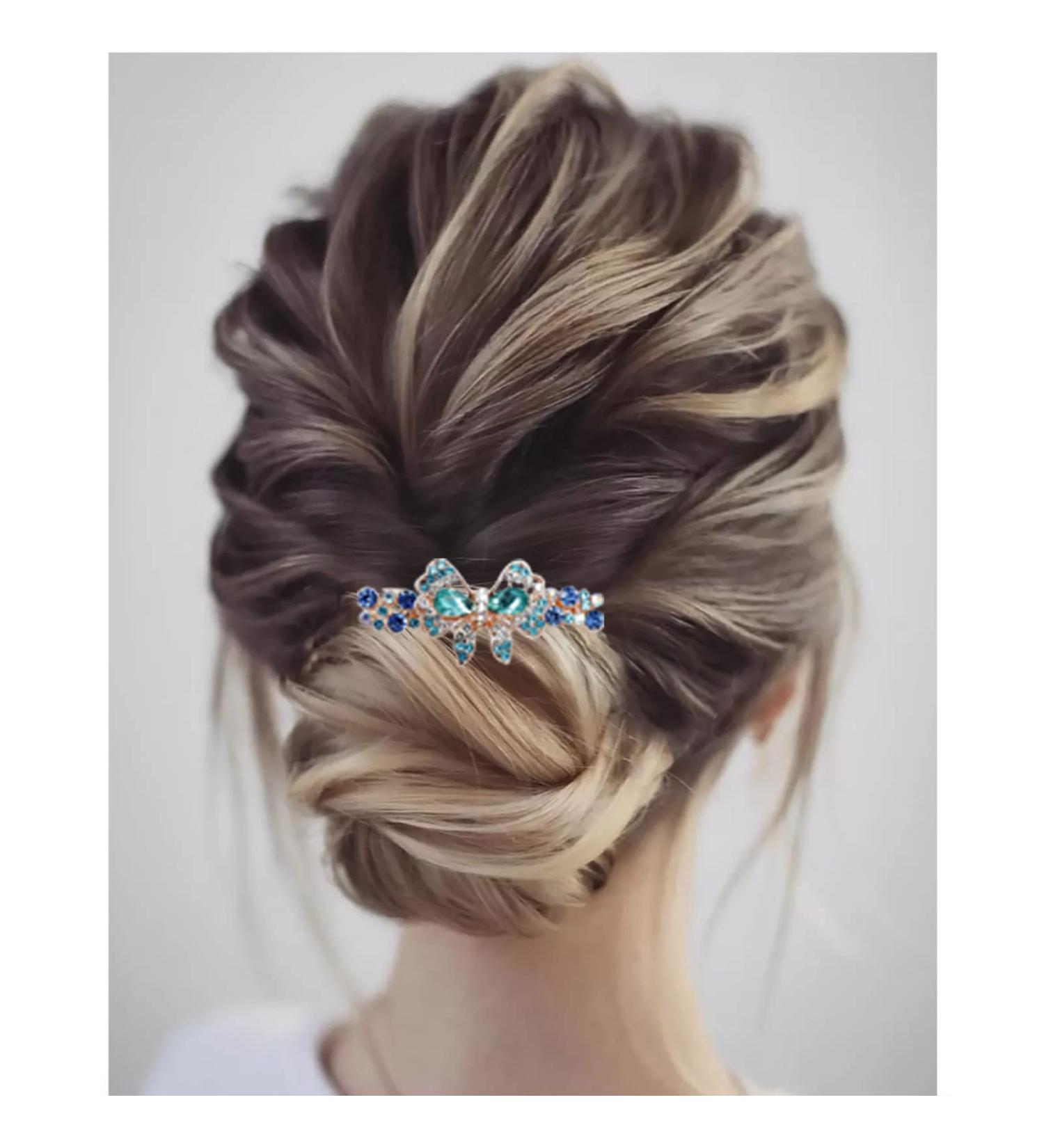 TseenYi Bow Crystal Hair Clip Rhinestone Wedding Hair Clip Hair Clip Bling Bridal Crystal Hair Clip Decorative Gold Flower Crystal Hair Accessories for Women and Girls (Blue Crystal) Blue Gold - Buy Online on GoSupps.com