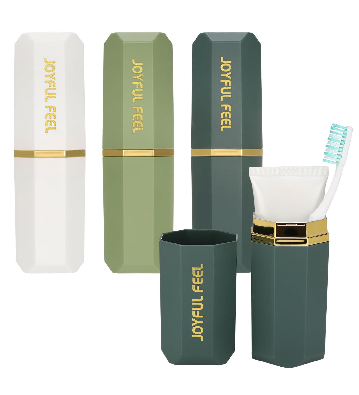 Buy Hejo Toothbrush Etui Travel Case | Waterproof Toothbrush Holder & Cup for Family Camping Trips - Portable & Stylish in White Light Green Dark Green - Buy Online on GoSupps.com