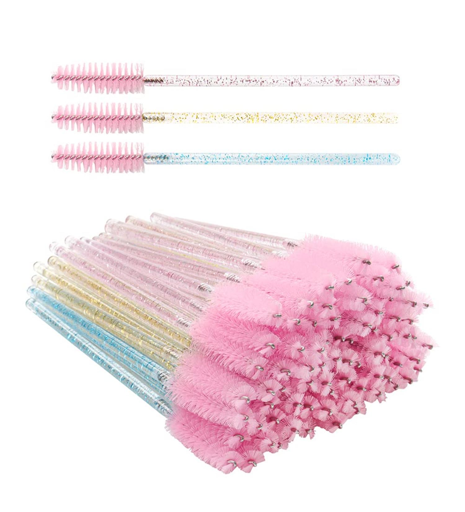 300 PCS Crystal Disposable Mascara Wands Eye Lash Brush Set - Extension Eyelash Applicators Spoolie Makeup Brushes Tool - Gold Blue Pink Handle - 3 Colors Mix - Buy Online on GoSupps.com
