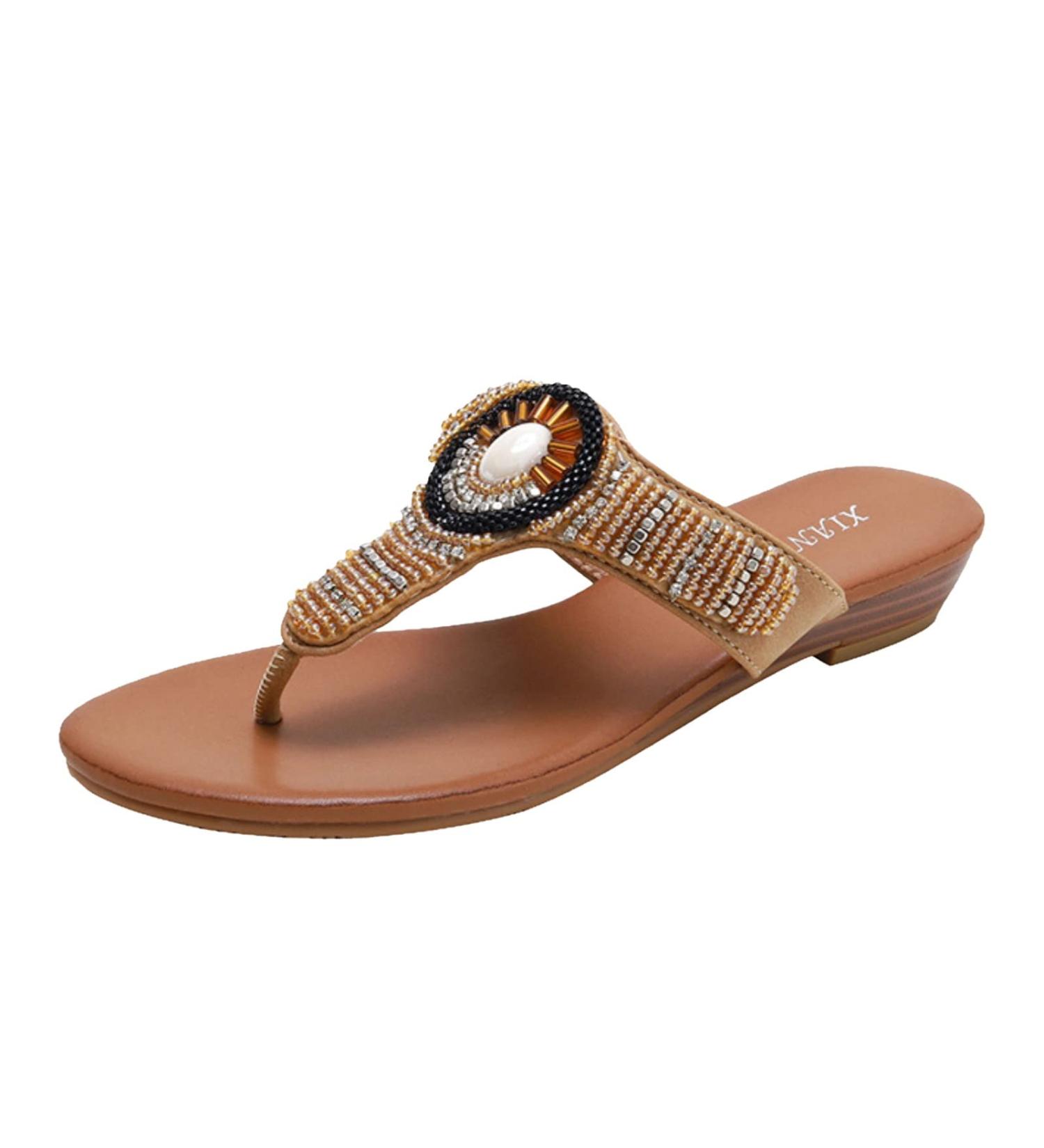 XTZYGLFD Women's Fashion Outdoor Sandals - Summer Slippers & Transparent Flip Flops - Beige 7 UK Narrow - Buy Online on GoSupps.com