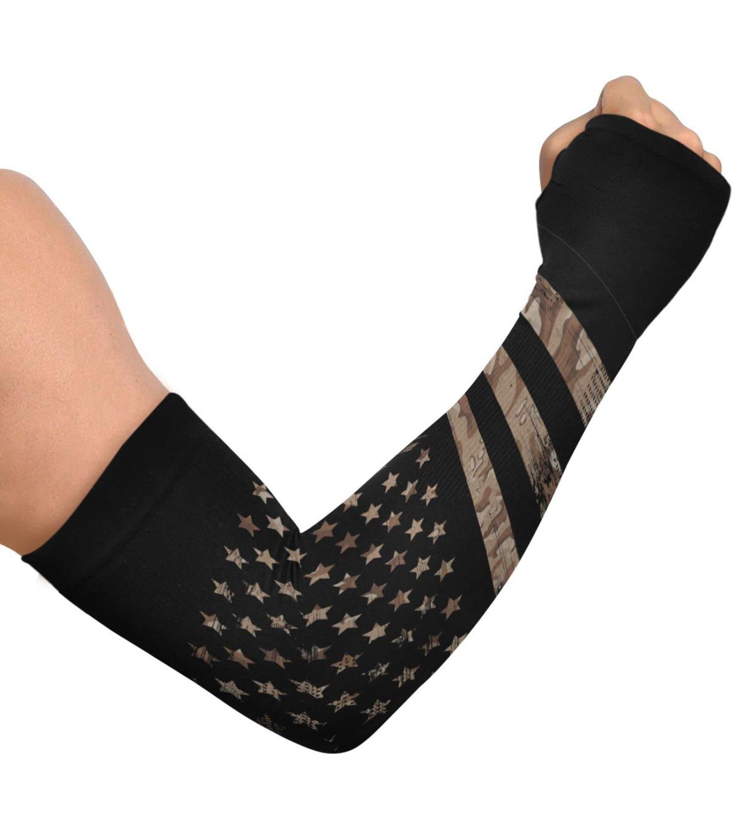 Dussdil American Flag Camou Gardening Arm Sleeves - Desert Camouflage UV Sun Protection Cooling Sleeves for Men and Women - Buy Online on GoSupps.com