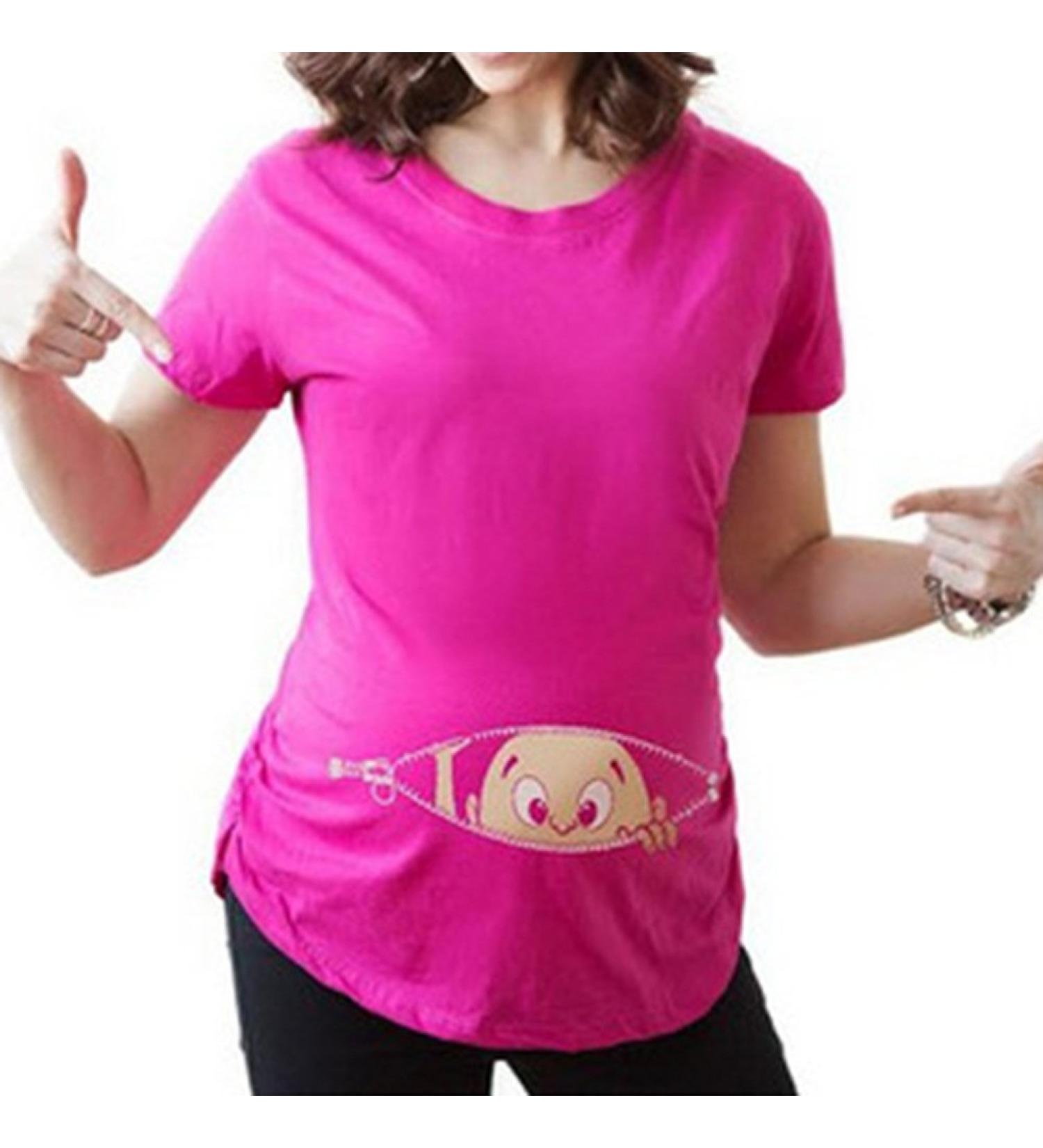 Maternity Top Short Sleeve Funny Pregnancy Tee Cute Baby Pregnant Women T Shirts-Rose S