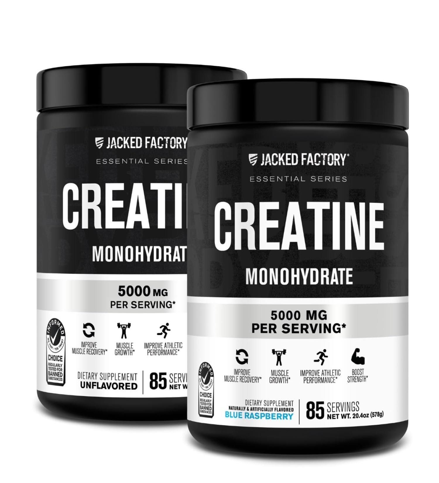 Jacked Factory Creatine Monohydrate Powder 425g (Unflavored 85 Servings) Flavored Creatine Monohydrate Powder 578g (Blue Raspberry 85 Servings) - Buy Online on GoSupps.com