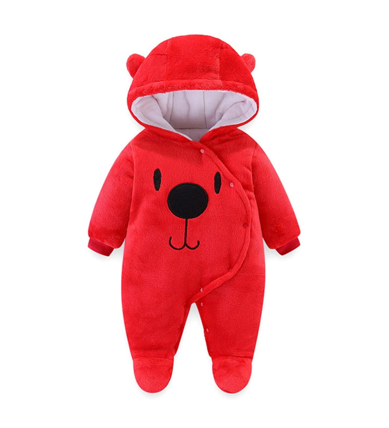 Voopptaw Warm Baby Winter Jumpsuit Fleece Romper | Cute Thick Bear Snowsuit 0-12 Months | Red 3-6 Months - Buy Online on GoSupps.com