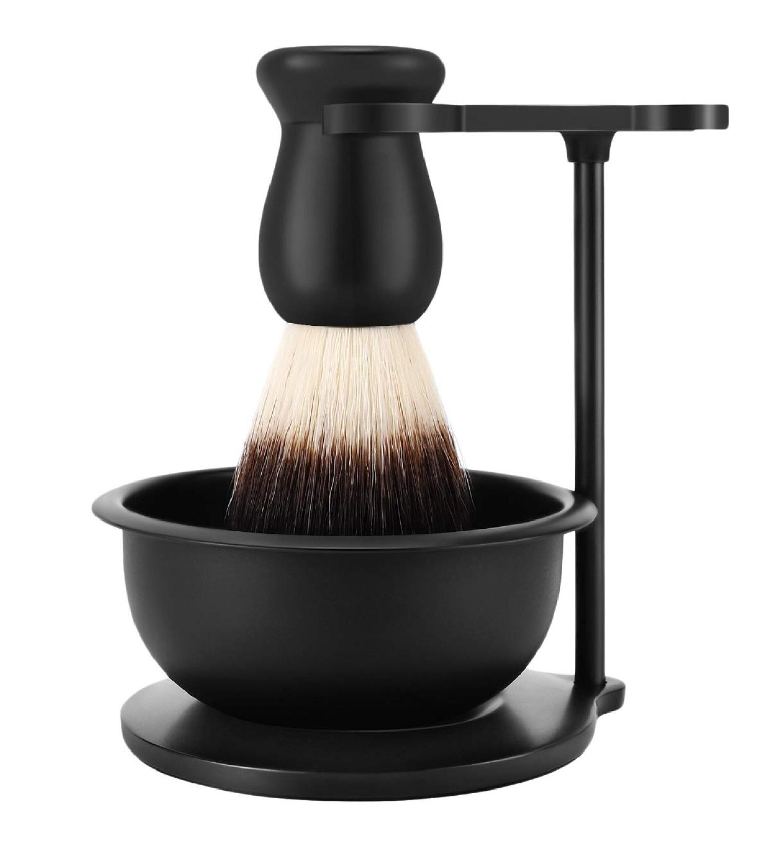 Matte Black Shaving Stand Set with Bowl, Brush, & Anti-Skid Handle - Men's Grooming Kit - Buy Online on GoSupps.com