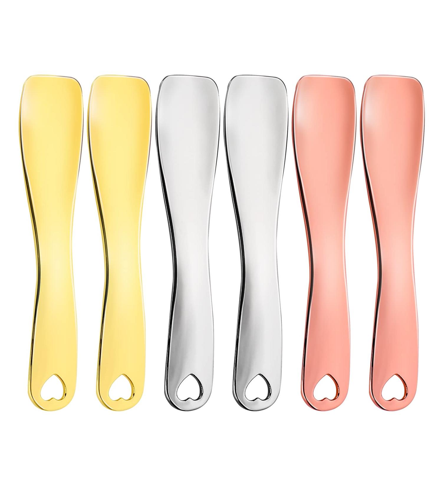 Sibba 6x Metal Mini Spoon Spatula Set - Cosmetics Applicator for Face Masks Creams & Beauty - 2 Gold 2 Silver & 2 Rose Gold - Buy Online on GoSupps.com