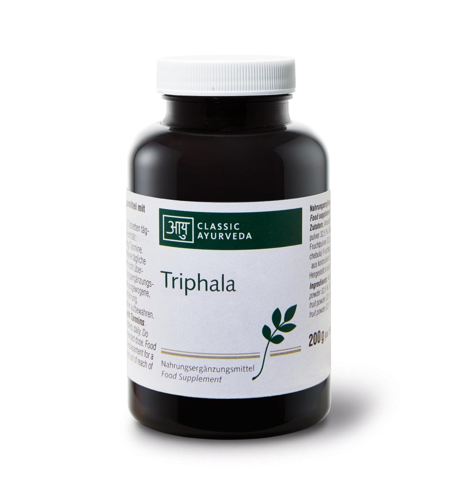Classic Ayurveda - Triphala tablets - 200 g (approx. 500 tablets) - Dried fruits from Amla Haritaki and Bibhitaki - Ayurveda Rasayana (strengthening agents) with tannins