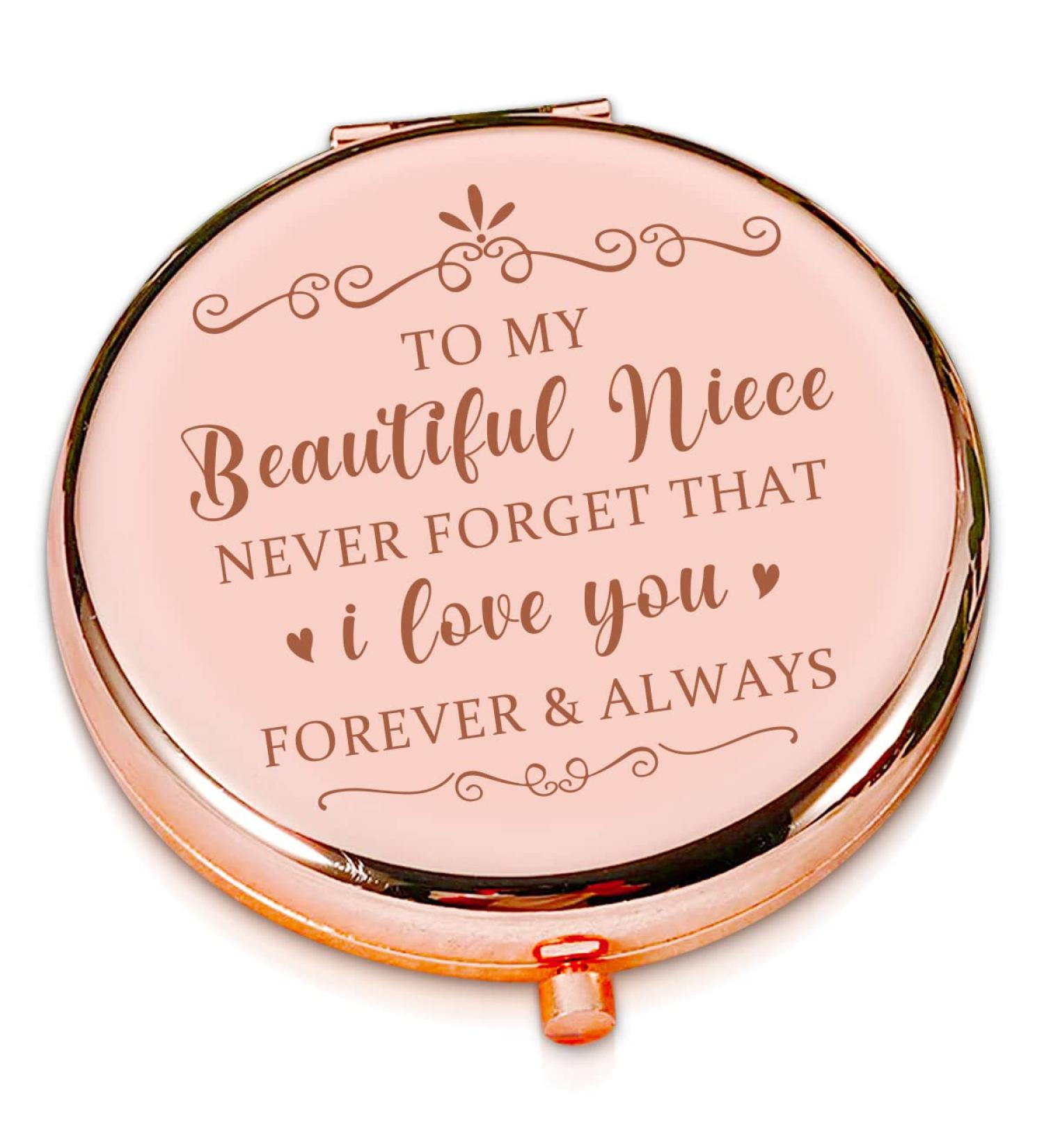 LRUIOMVE Niece Gift: Rose Gold Engraved Travel Makeup Mirror - Perfect for Niece's Graduation or Birthday - Buy Online on GoSupps.com