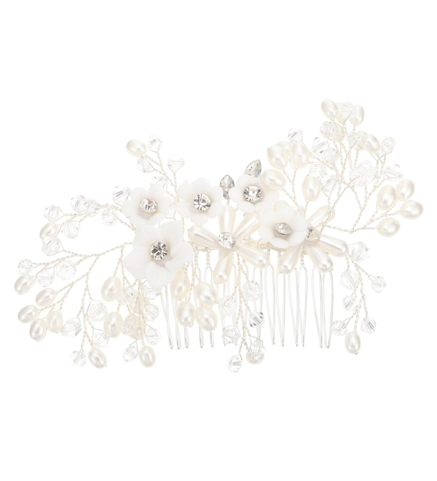 Ipetboom Flower Rhinestone Hair Comb Floral Headpiece Bride Hair Clip Creative Hair Comb Bridal Hair Decor Floral Hair Clip Rhinestone Side Comb Tiara White Plastic Pearl Women's Wedding - Buy Online on GoSupps.com