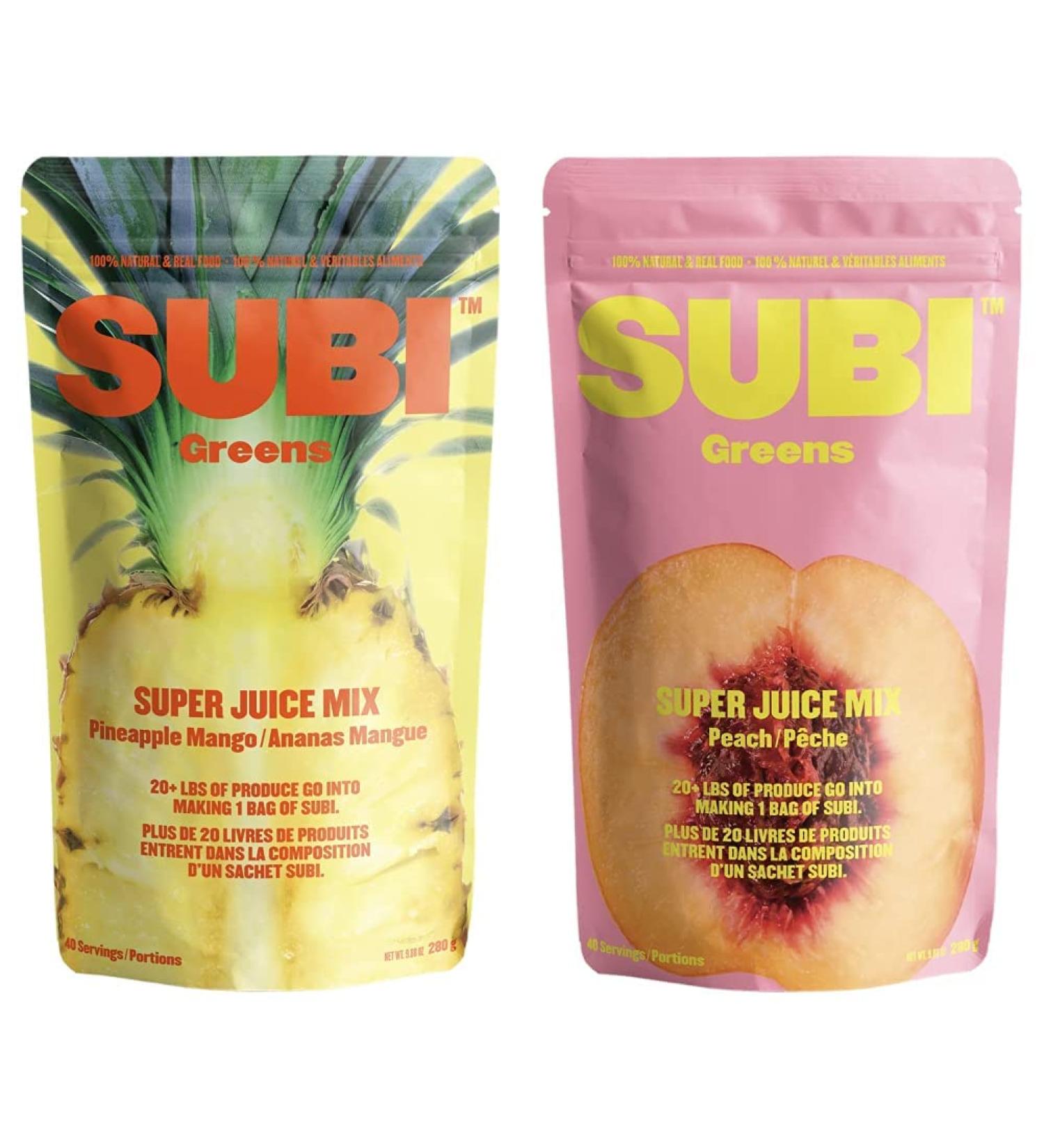 Subi | Best Green Superfood Pineapple Mango | Matcha Kale Barley Grass Spirulina Acai Goji Berry + More | 40 Day Supply & RAW Greens Superfood Powder PEACH FLAVOURED 40 Day Supply - Buy Online on GoSupps.com