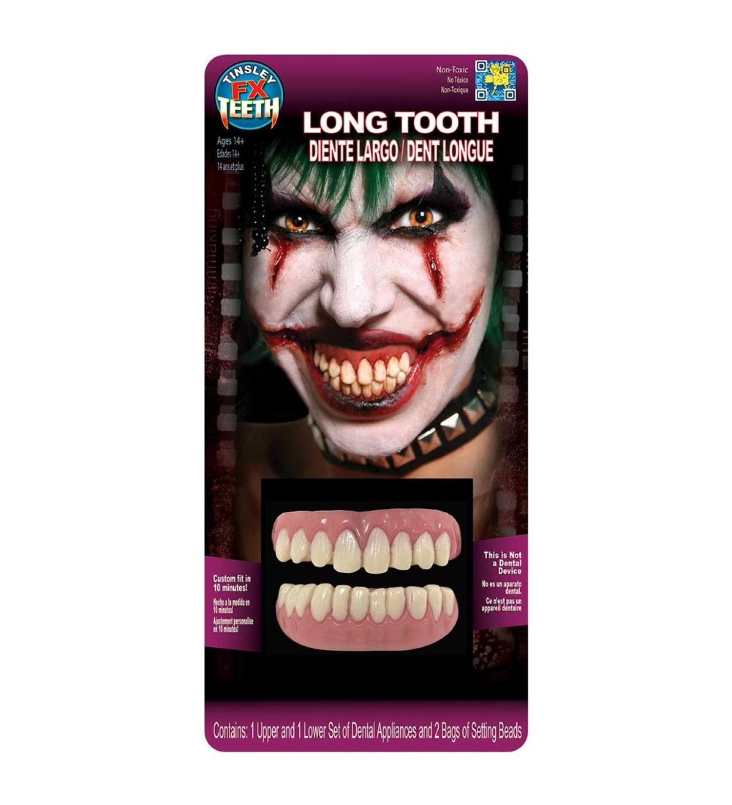 Tinsley Transfers Long Tooth False Teeth FX (2 Piece)  White/Pink