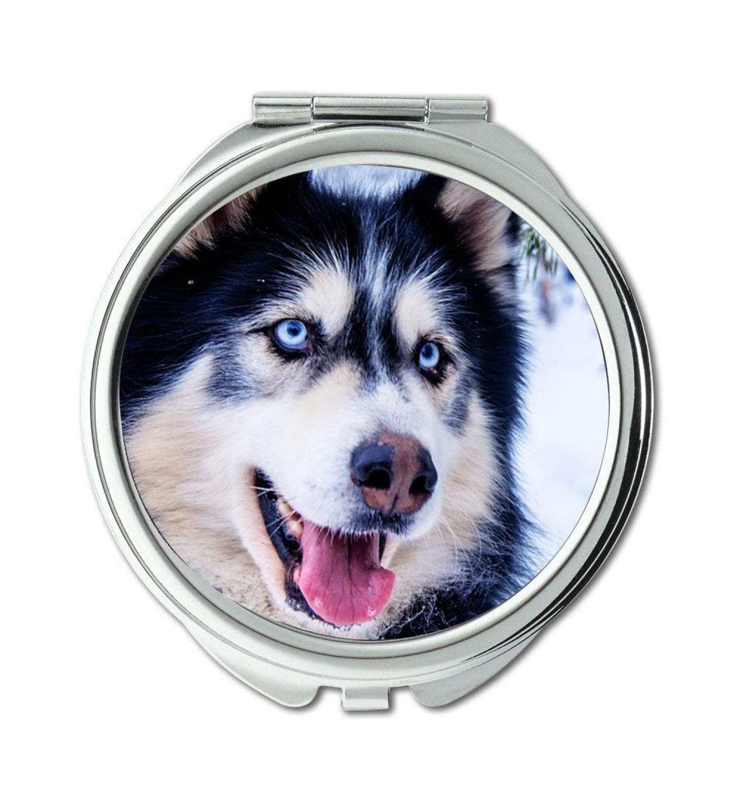 Mirror Compact Mirror Husky Snow Dog Sled Dog Animal Fur Dog Blue Eye Pocket Mirror portable mirror - Buy Online on GoSupps.com