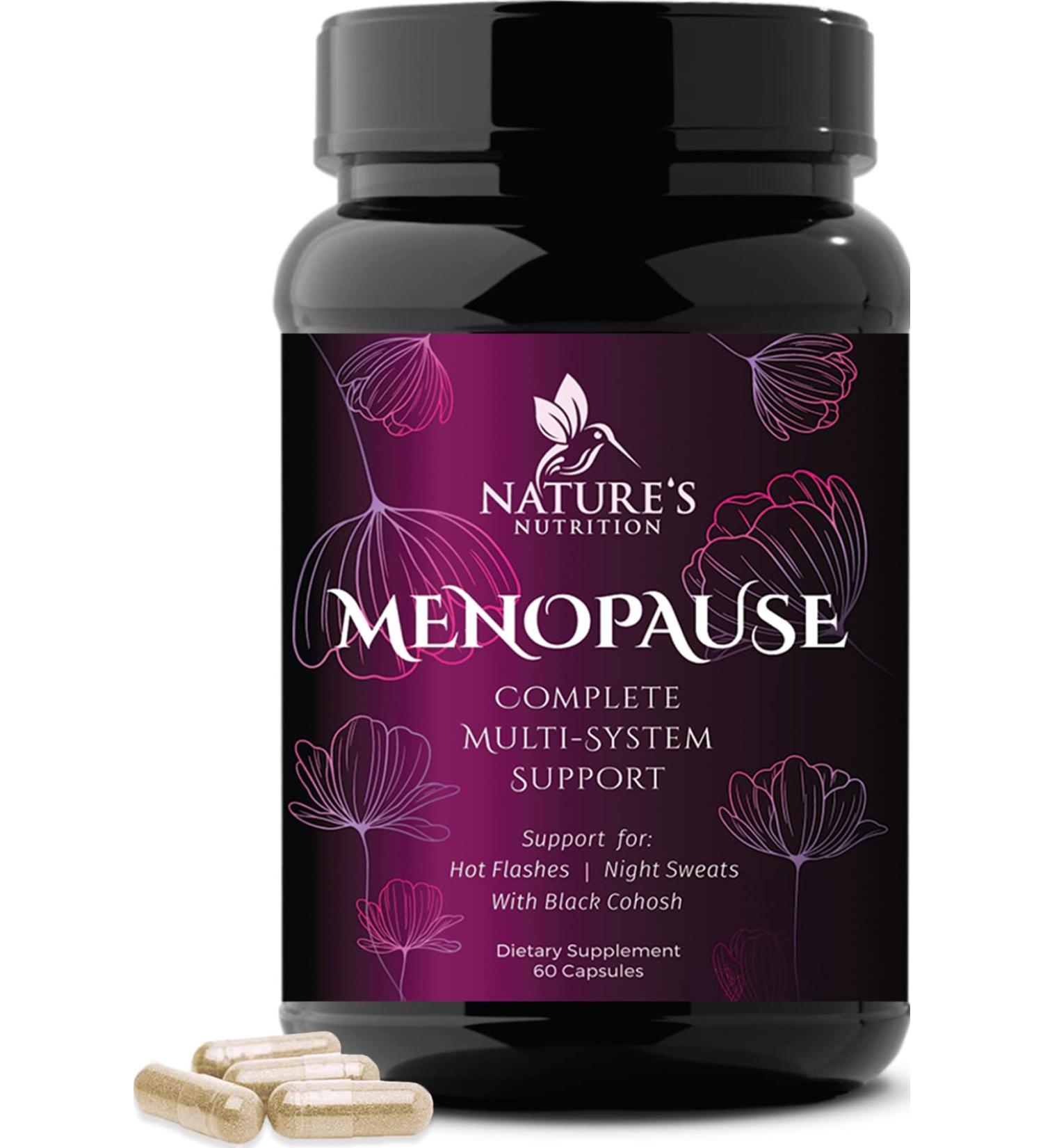 Menopause Relief Supplement with Black Cohosh & Dong Quai - 60 Capsules | Hormone Support & Energy Boost | Non-GMO Women's Menopause Vitamins - Buy Online on GoSupps.com