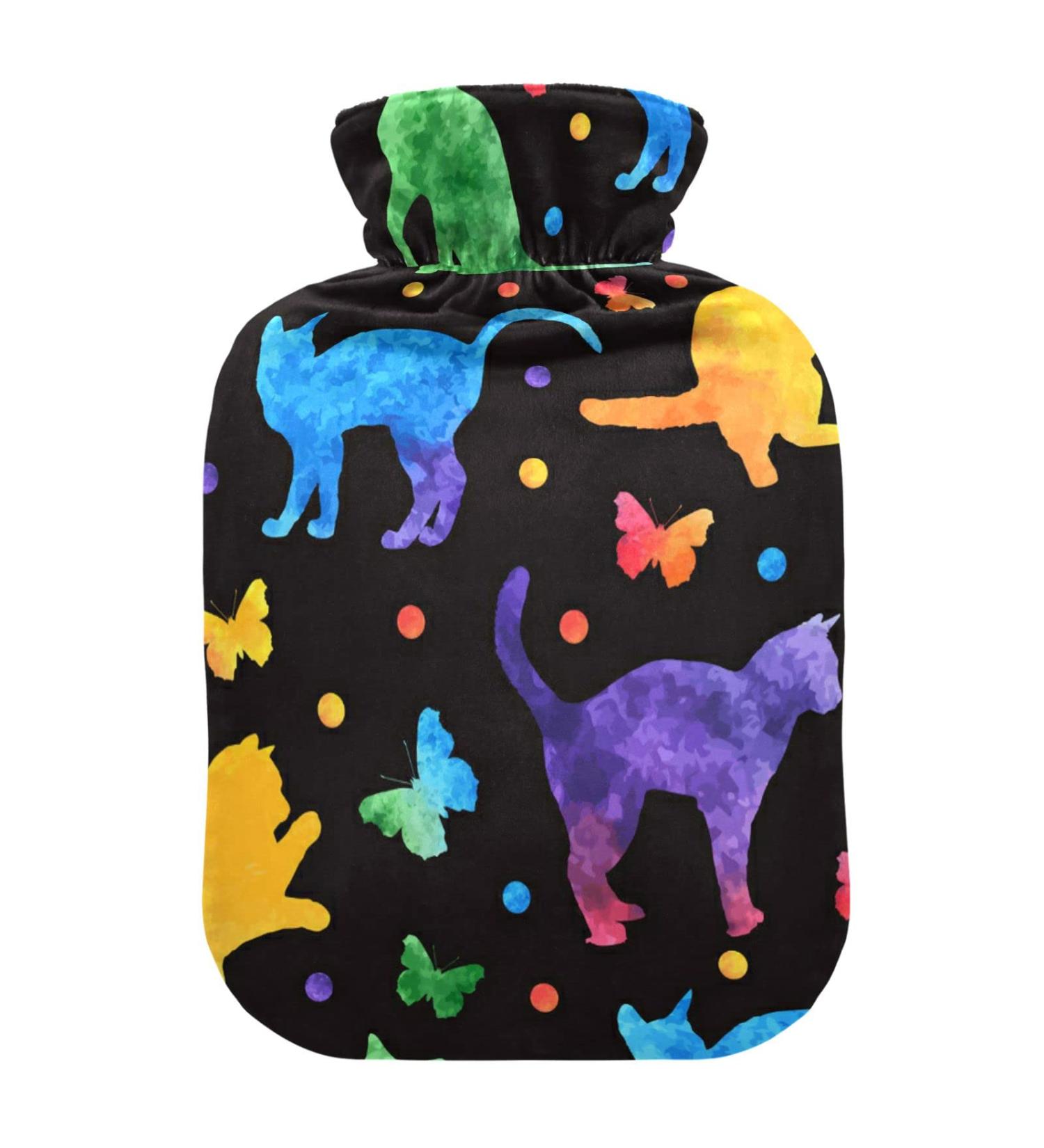 Hot Water Bottle with Cover - Cute Cat Watercolor Design | 2L Pain Relief & Heat Therapy - Buy Online on GoSupps.com