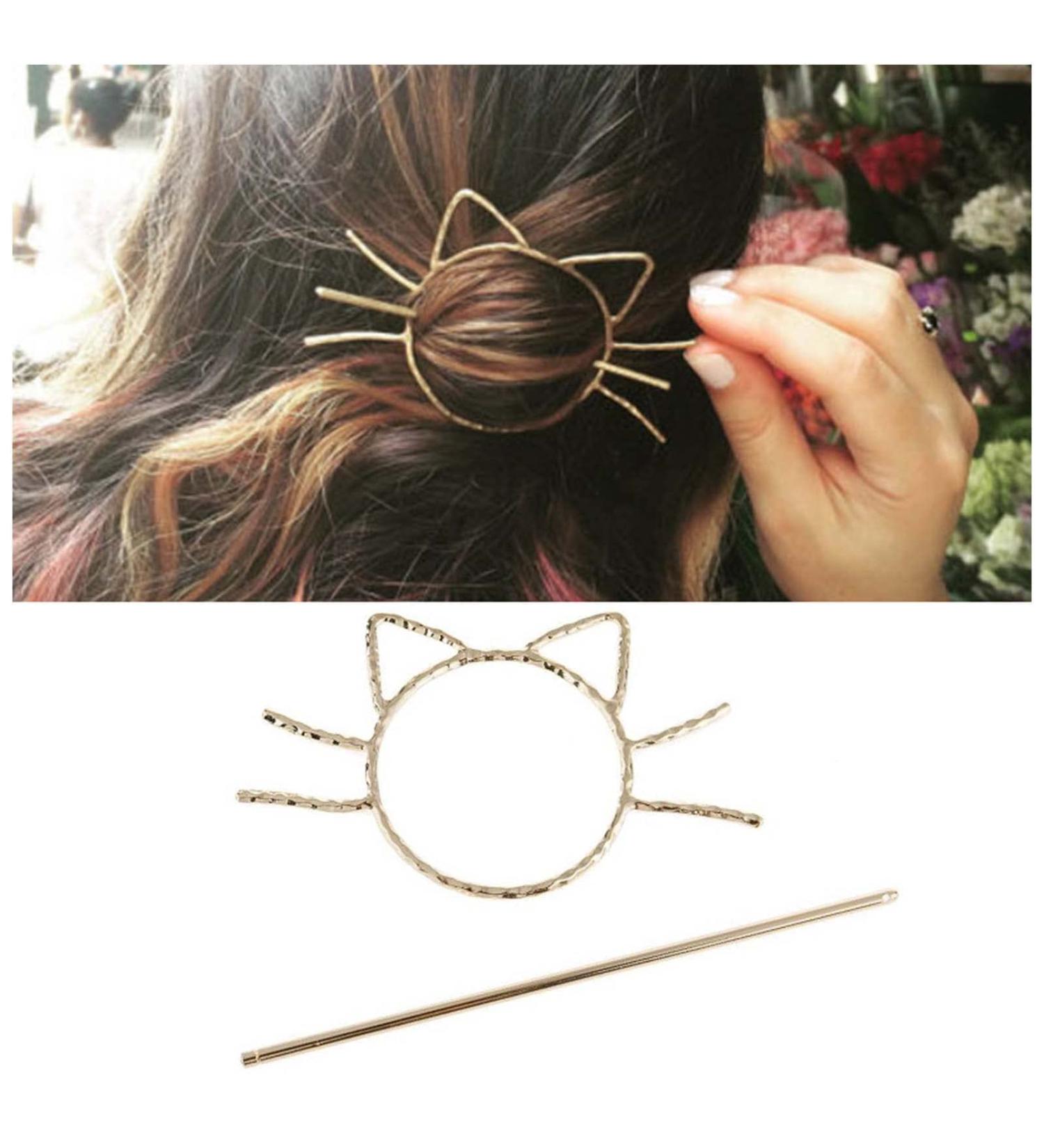 Yheakne Metal Hair Slide Clip Barrette Cat Shape Hair Stick Pin Vintage Hair Fork Pin Bun Holder Alloy Hair Clip Decorative Hair Accessories for Women and Girls (Gold) - Buy Online on GoSupps.com