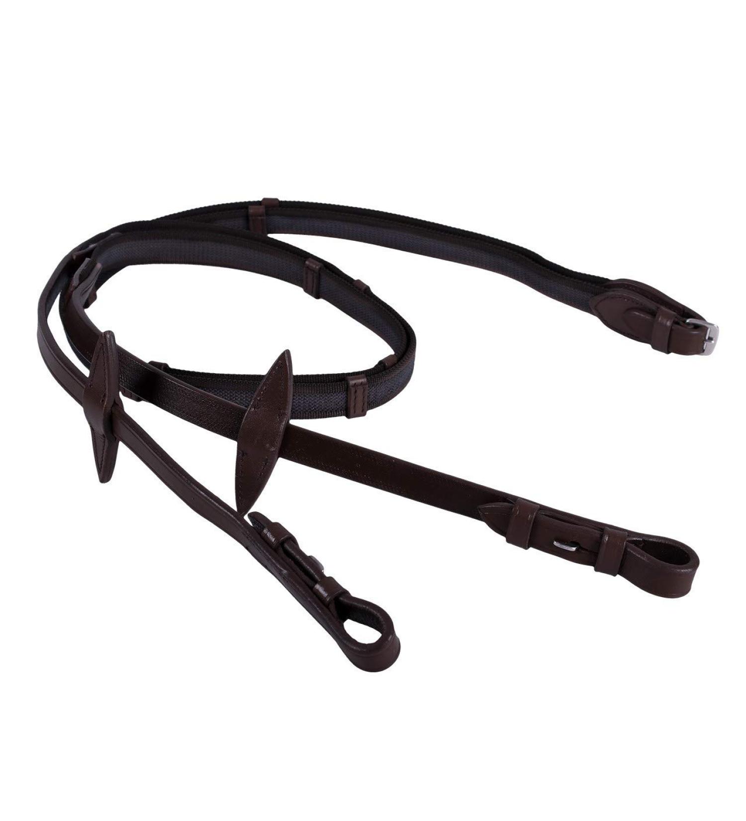 QHP anti-slip reins with leather straps dark brown warmblood